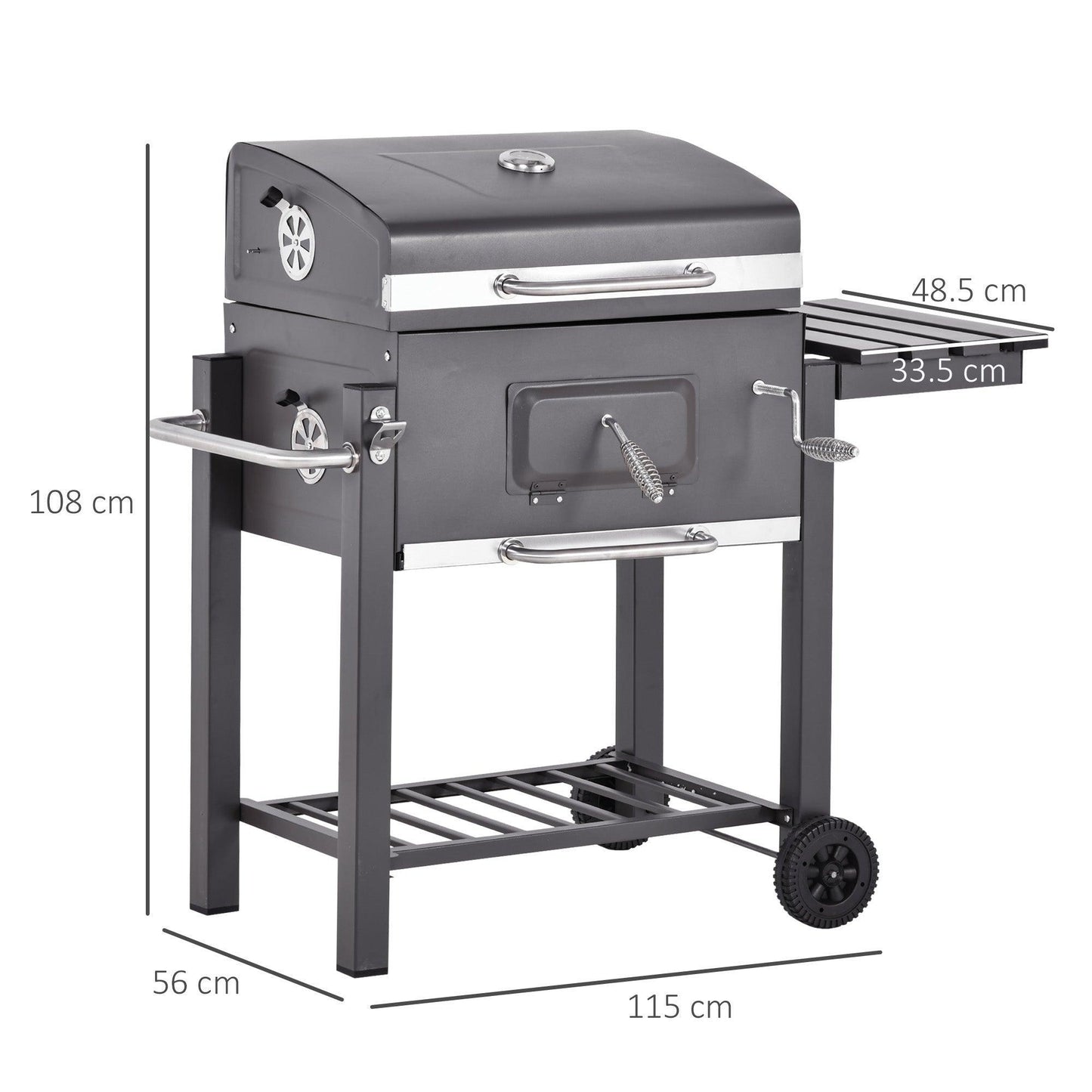 Outsunny Charcoal BBQ Grill with Wheels and Thermometer - ALL4U RETAILER LTD