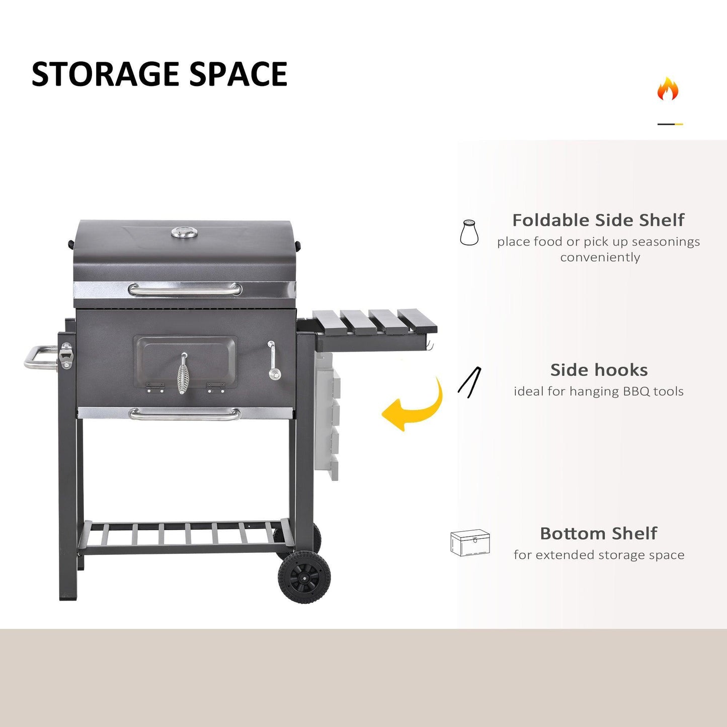 Outsunny Charcoal BBQ Grill with Wheels and Thermometer - ALL4U RETAILER LTD