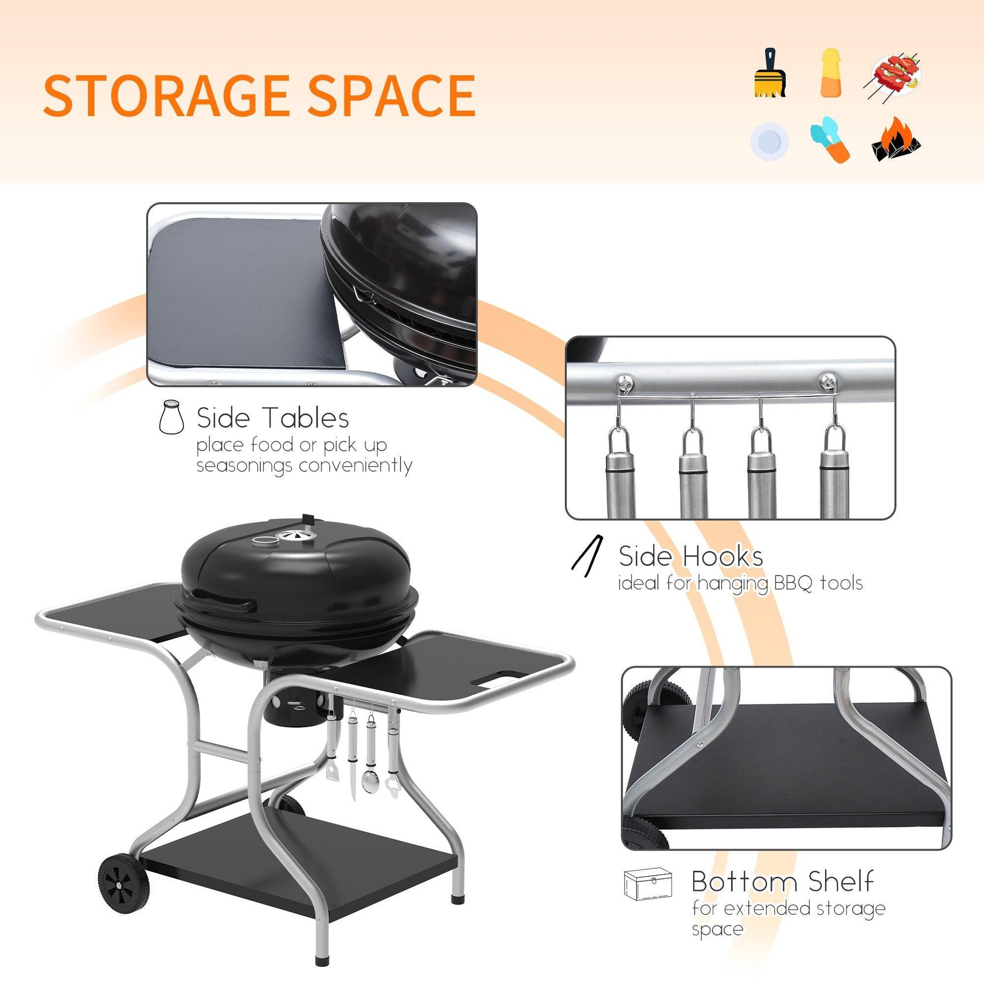 Outsunny Charcoal Grill Trolley Barbecue Grill with Wheels - ALL4U RETAILER LTD