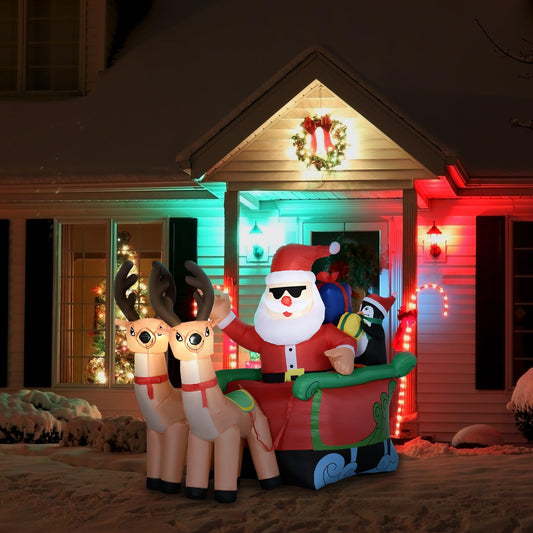 Outsunny Christmas Inflatable Santa & Penguin on Sleigh with Reindeer - ALL4U RETAILER LTD