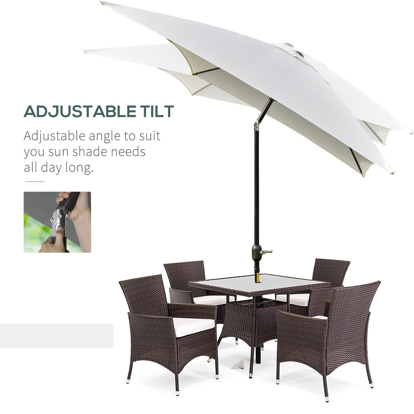 Outsunny Classic White Umbrella - 195x295x240 cm - ALL4U RETAILER LTD