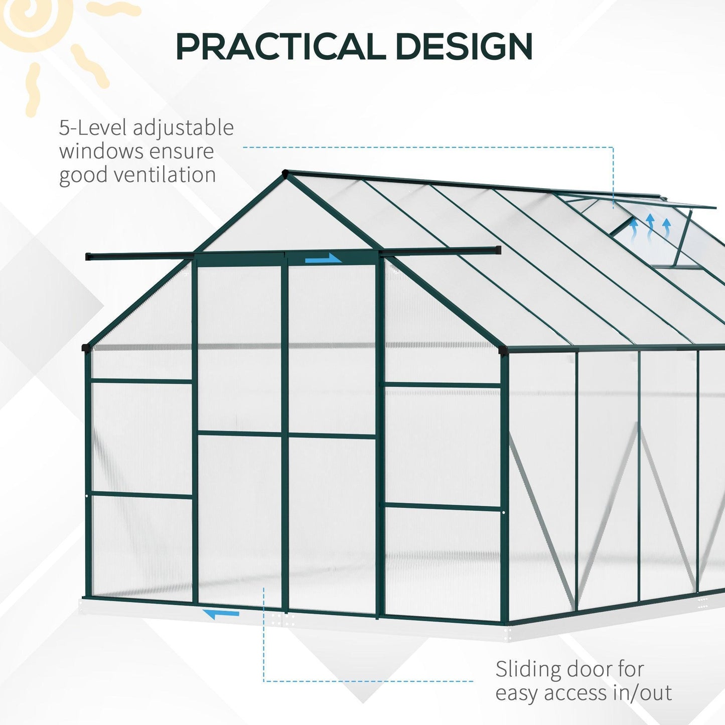 Outsunny Clear Greenhouse Kit with Roof Vent - 8x12ft - ALL4U RETAILER LTD