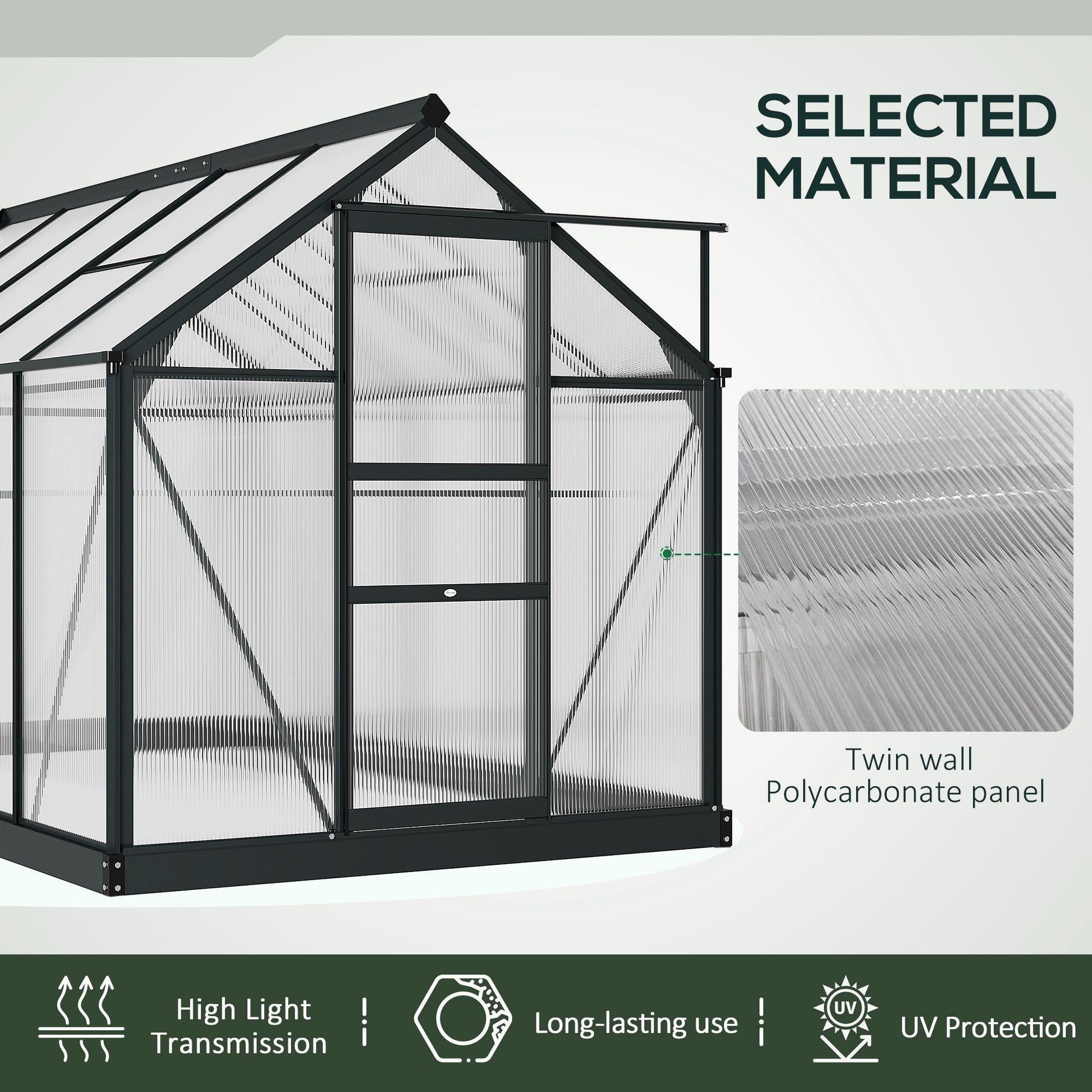 Outsunny Clear Polycarbonate Greenhouse, 6x10ft - ALL4U RETAILER LTD