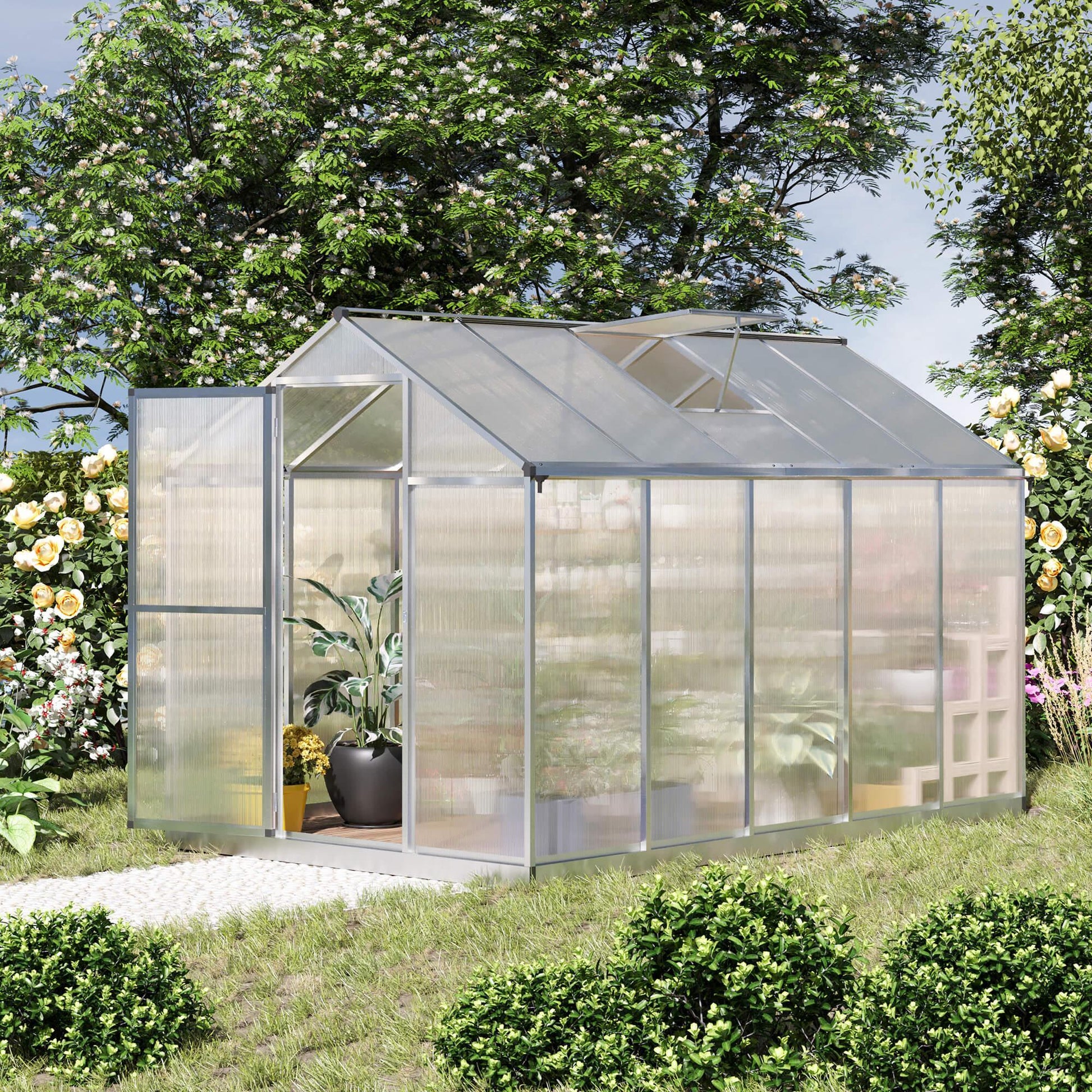 Outsunny Clear Polycarbonate Greenhouse - 6x10ft Size - ALL4U RETAILER LTD