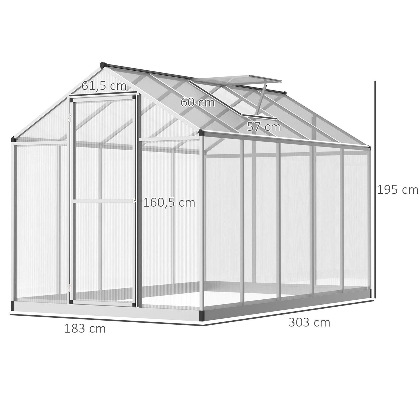 Outsunny Clear Polycarbonate Greenhouse - 6x10ft Size - ALL4U RETAILER LTD