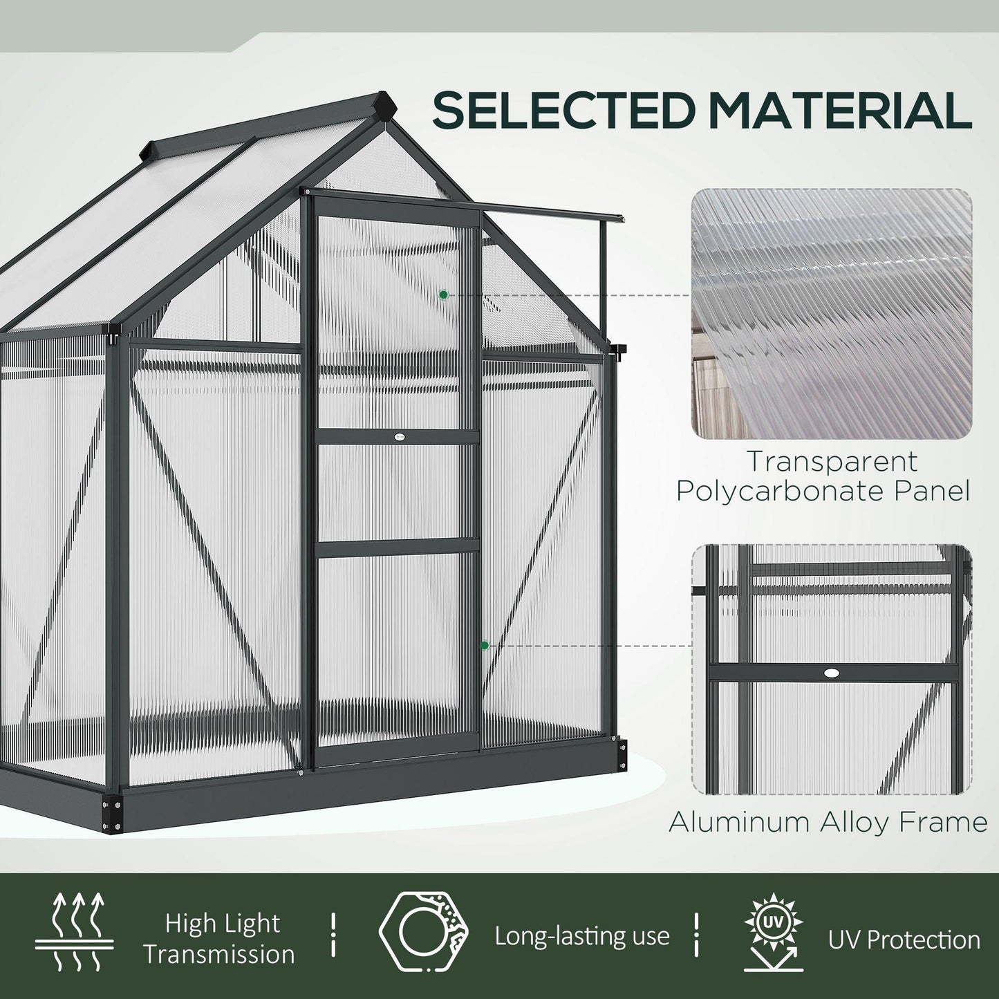 Outsunny Clear Polycarbonate Greenhouse: Walk-In Grow House, 6x4ft - ALL4U RETAILER LTD