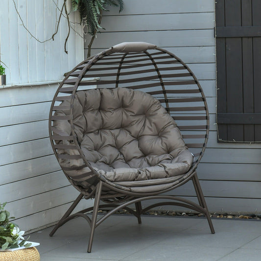 Outsunny Comfy Outdoor Egg Chair w/ Cushion & Pocket - ALL4U RETAILER LTD