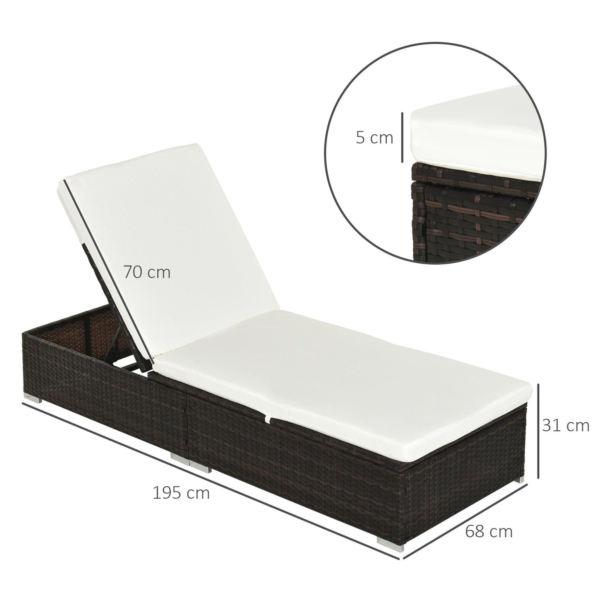 Outsunny Comfy Outdoor Rattan Sun Loungers - 2 Pcs Set - ALL4U RETAILER LTD