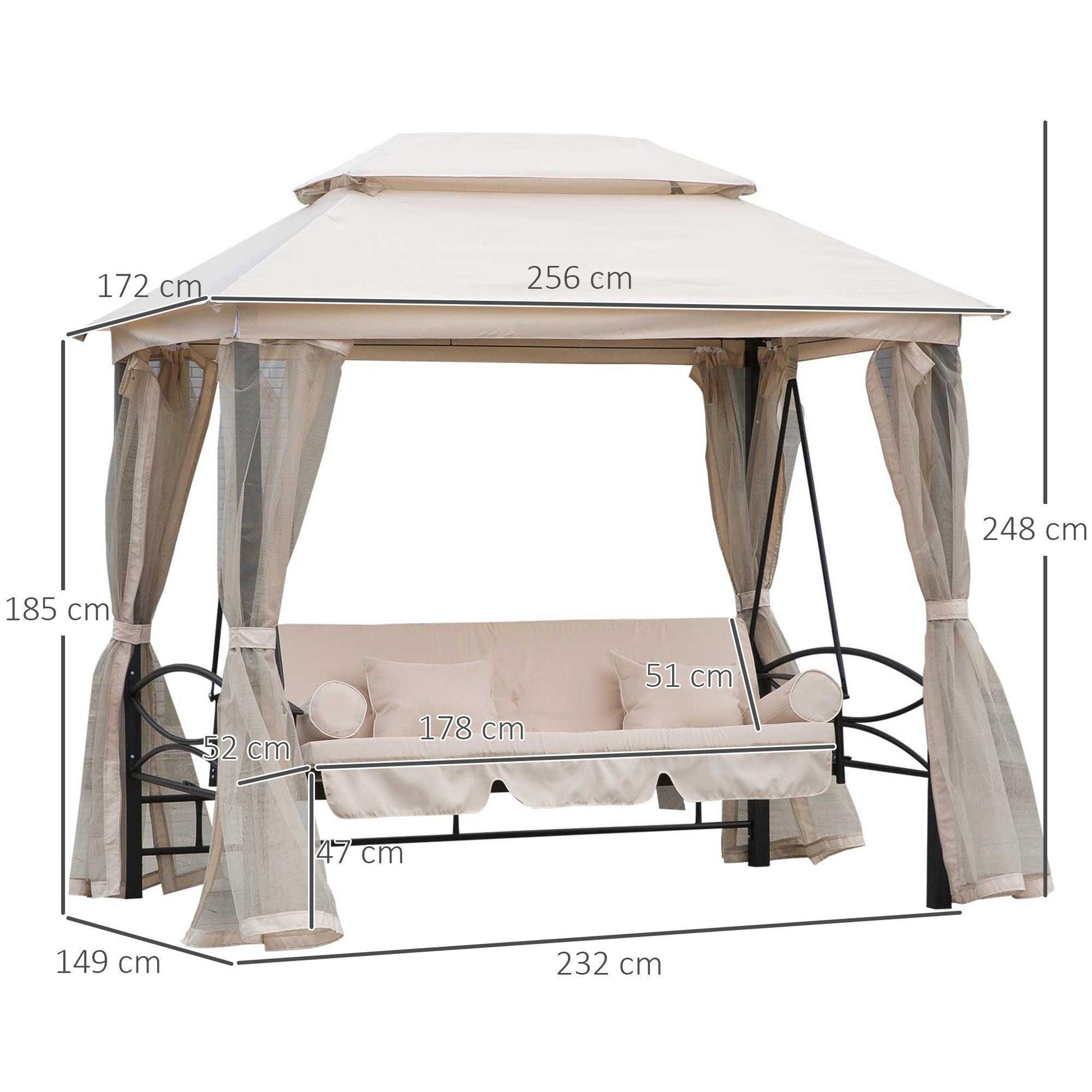 Outsunny Convertible Swing Chair Bed with Netting - ALL4U RETAILER LTD