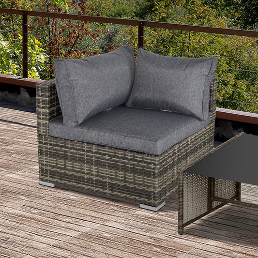 Outsunny Corner Rattan Garden Chair with Cushions - Deep Grey - ALL4U RETAILER LTD