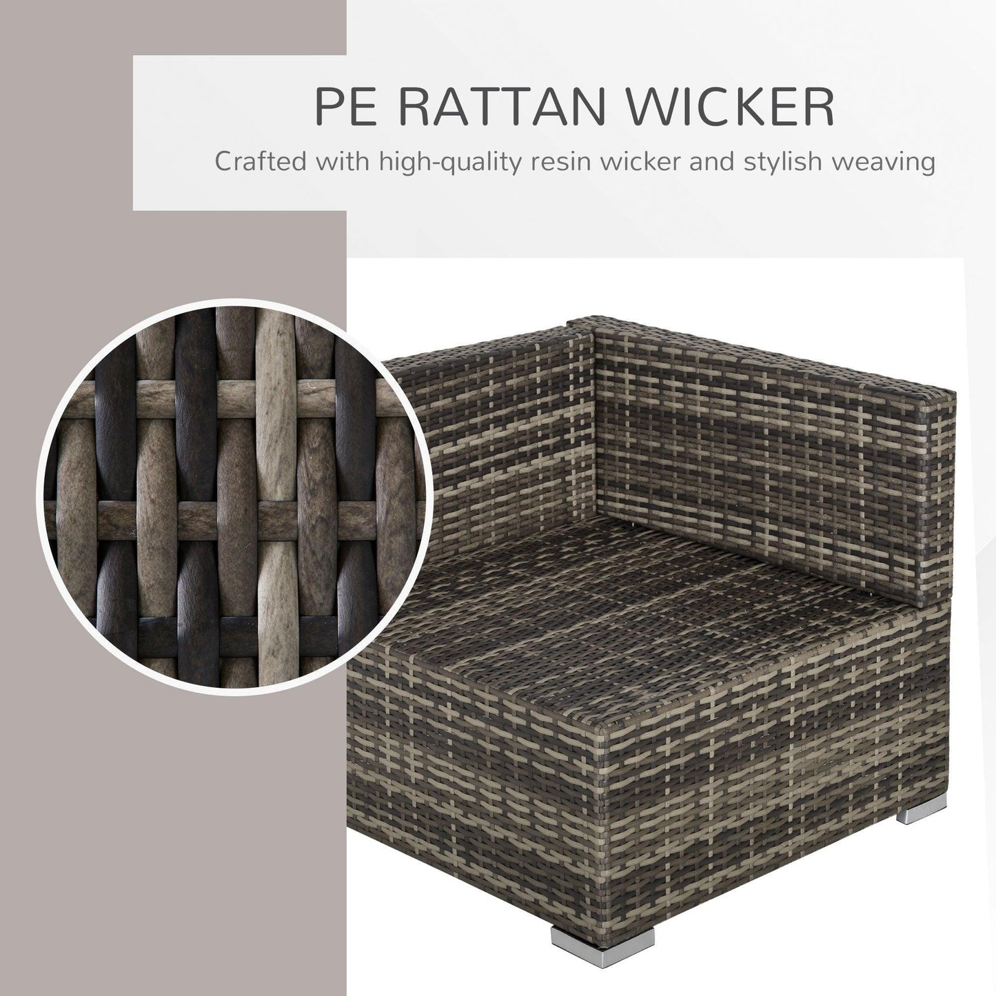 Outsunny Corner Rattan Garden Chair with Cushions - Deep Grey - ALL4U RETAILER LTD