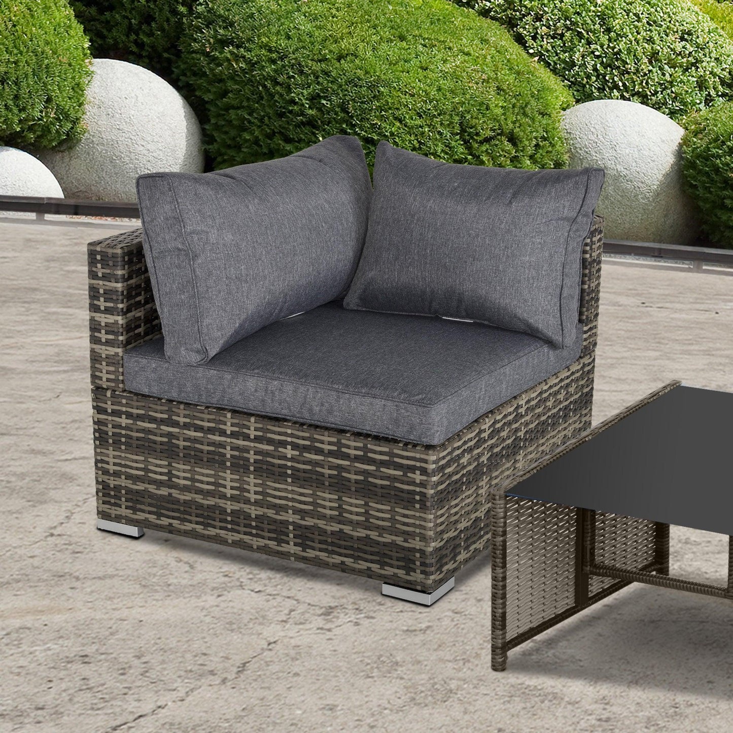 Outsunny Corner Rattan Garden Chair with Cushions - Deep Grey - ALL4U RETAILER LTD