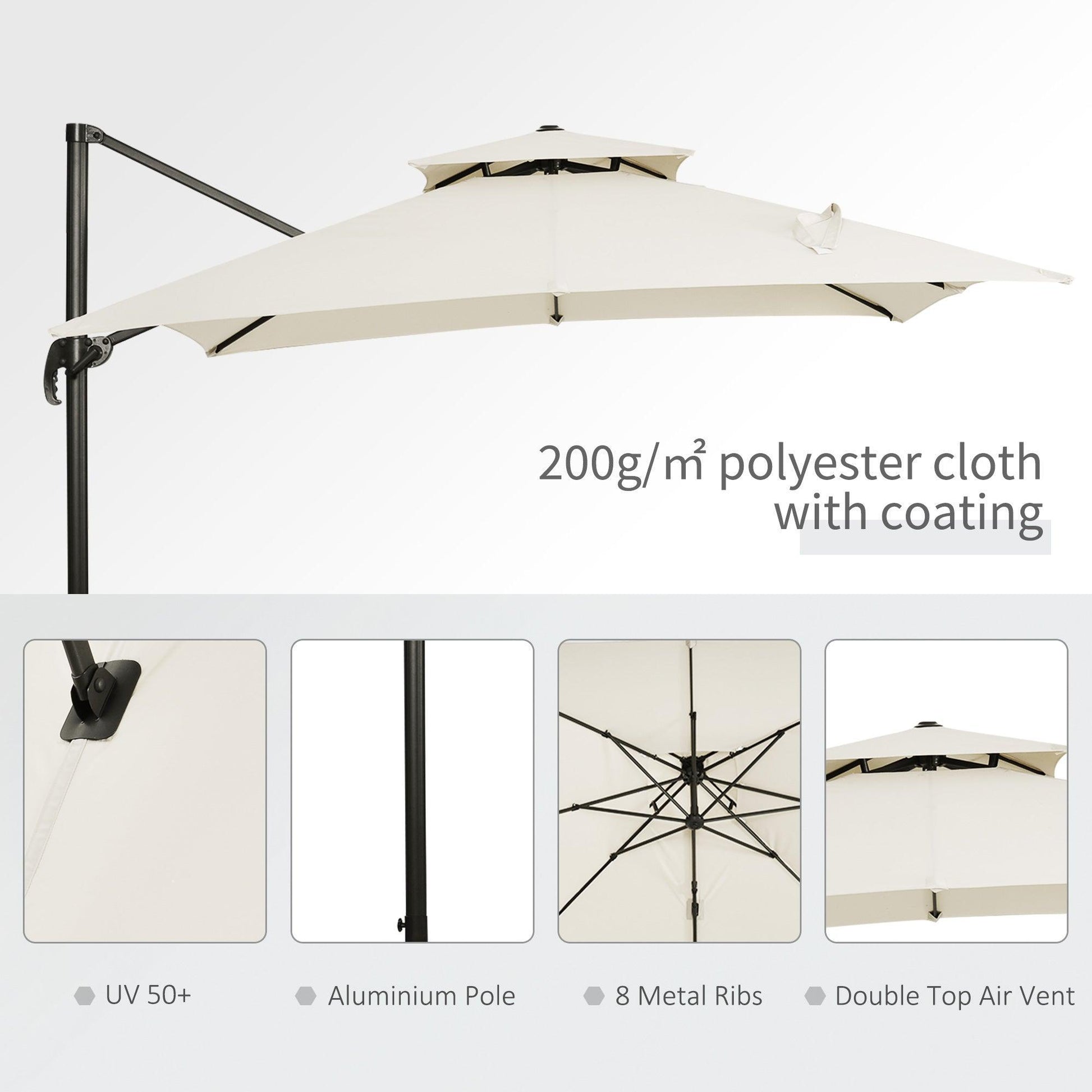 Outsunny Crank & Tilt Square Patio Umbrella - Beige - ALL4U RETAILER LTD