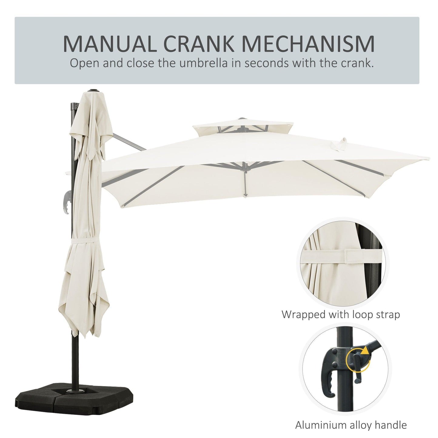 Outsunny Crank & Tilt Square Patio Umbrella - Beige - ALL4U RETAILER LTD