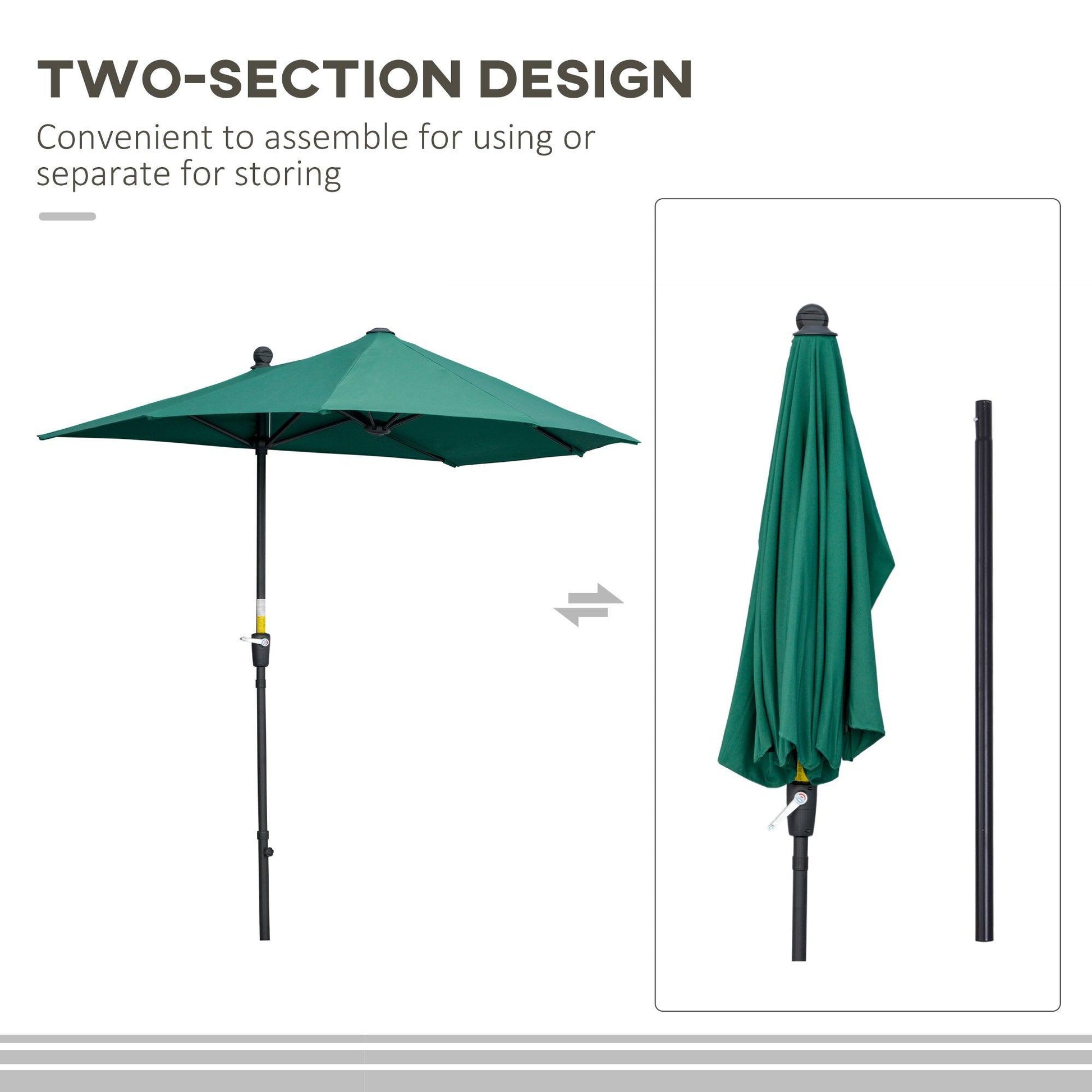 Outsunny Crank Handle 2m Half Parasol - Green - ALL4U RETAILER LTD