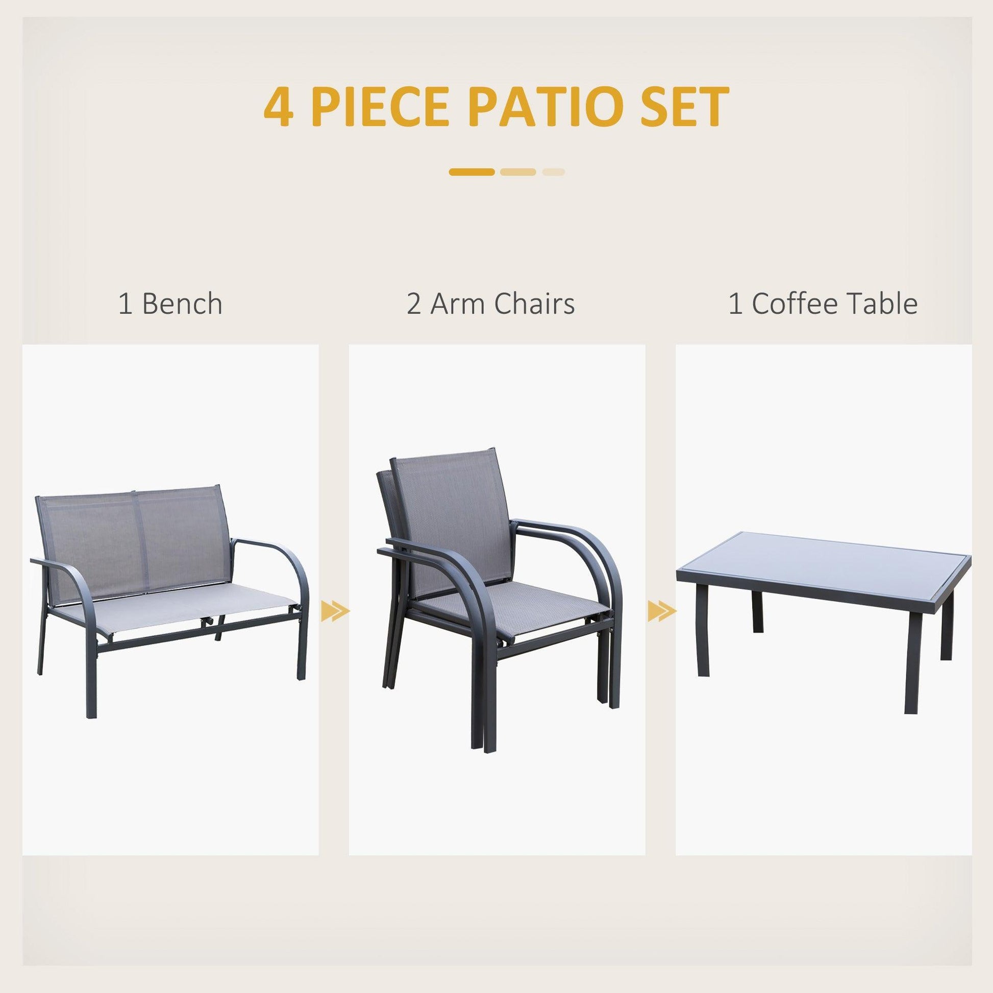 Outsunny Curved Steel Patio Furniture Set - Loveseat & Table (Grey) - ALL4U RETAILER LTD