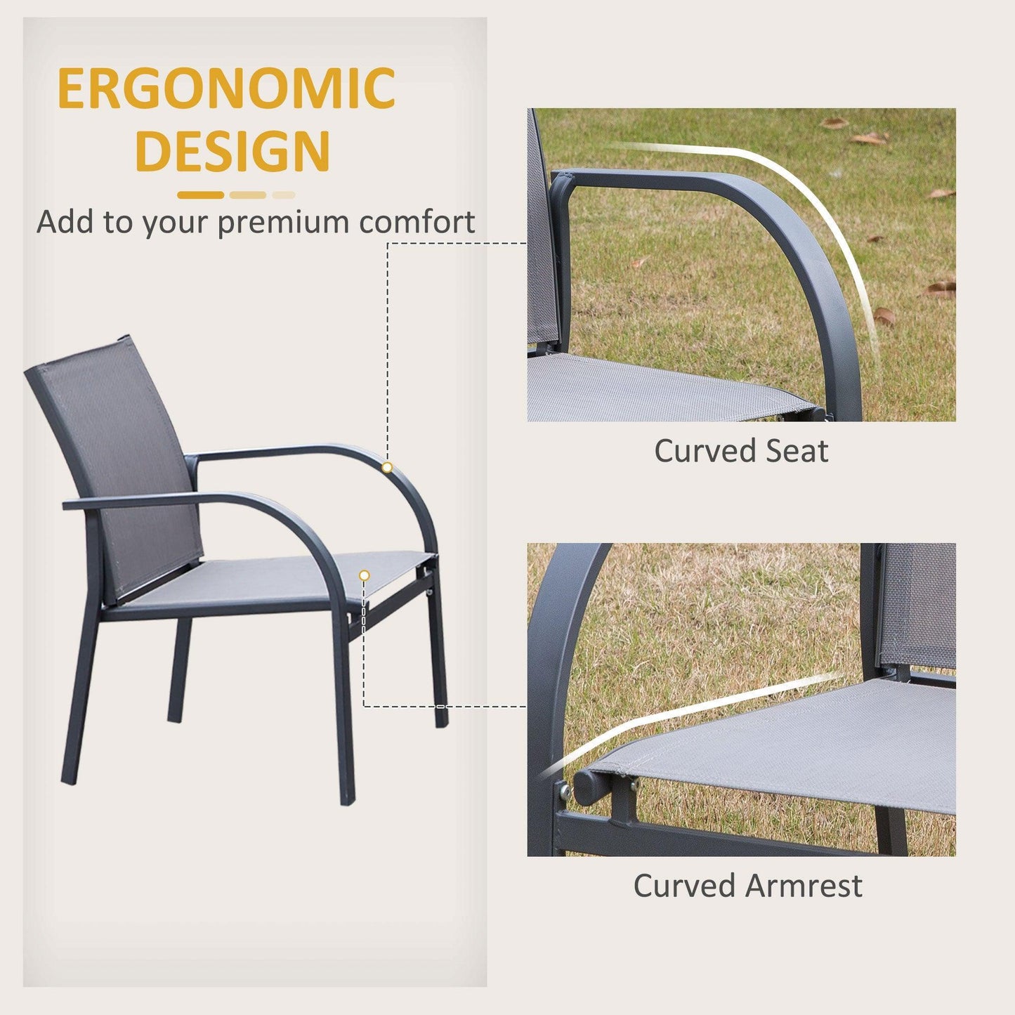 Outsunny Curved Steel Patio Furniture Set - Loveseat & Table (Grey) - ALL4U RETAILER LTD