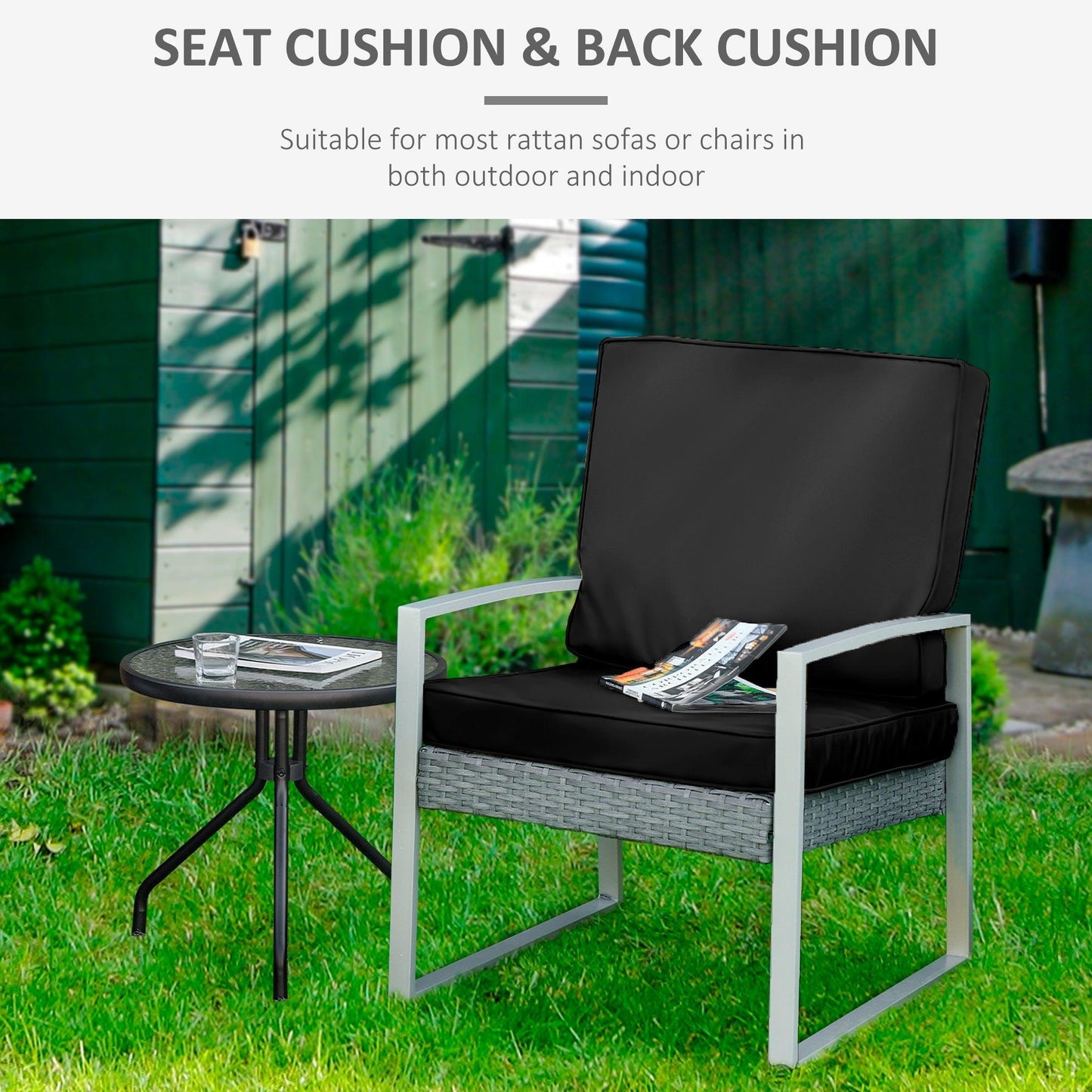 Outsunny Cushion Set - 1 Seat & Back Pad, Black - ALL4U RETAILER LTD