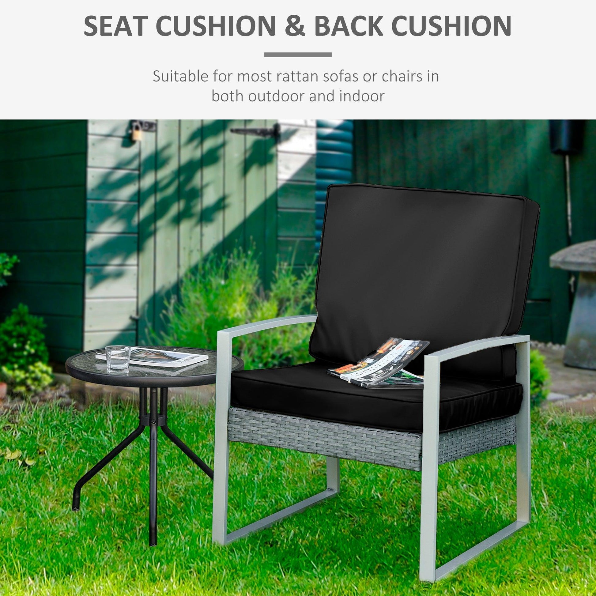 Outsunny Cushion Set - 1 Seat & Back Pad, Black - ALL4U RETAILER LTD