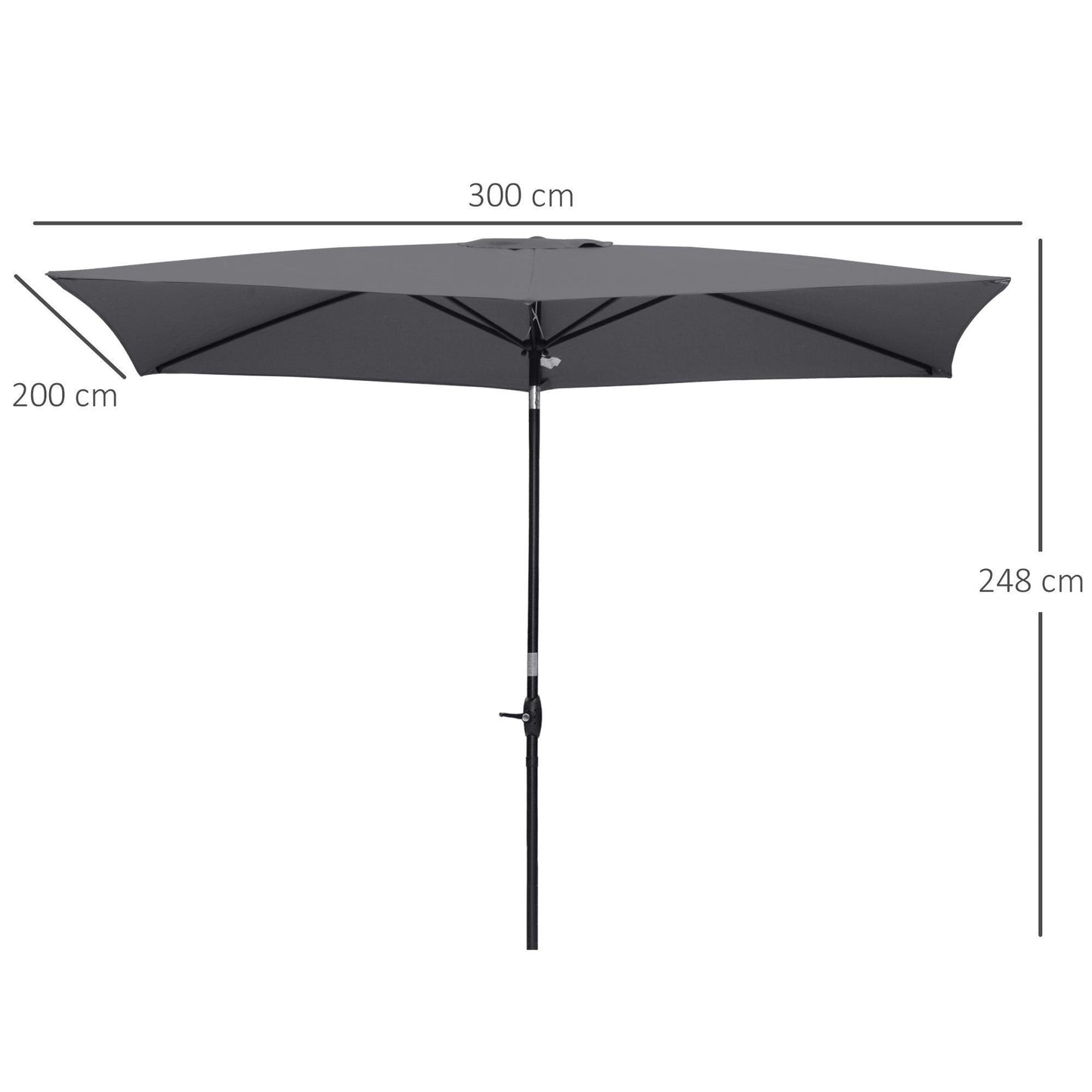 Outsunny Dark Grey Rectangular Patio Market Umbrella, 2 x 3(m) - ALL4U RETAILER LTD