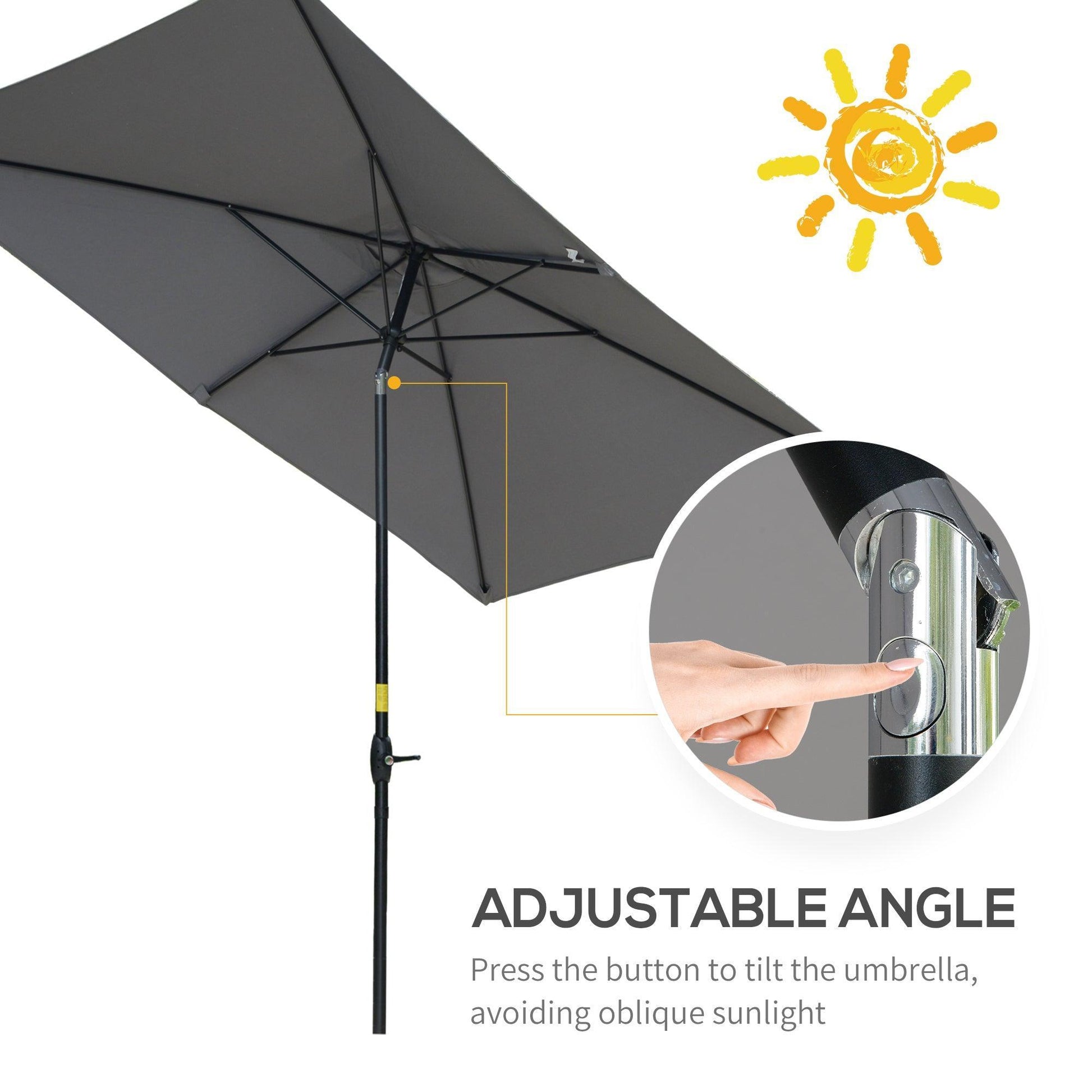 Outsunny Dark Grey Rectangular Patio Market Umbrella, 2 x 3(m) - ALL4U RETAILER LTD