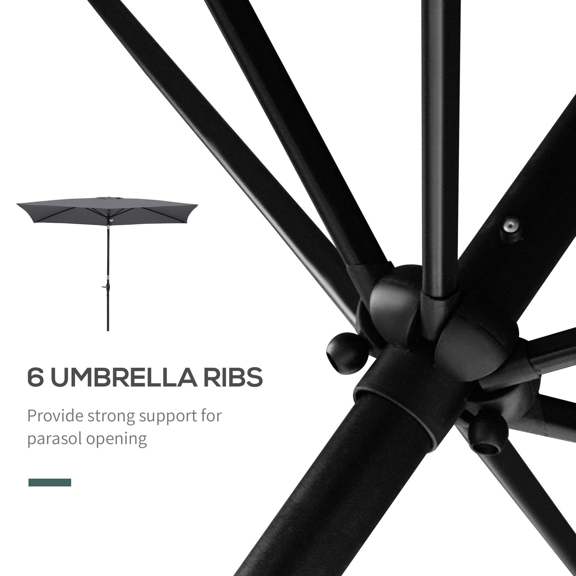 Outsunny Dark Grey Rectangular Patio Market Umbrella, 2 x 3(m) - ALL4U RETAILER LTD