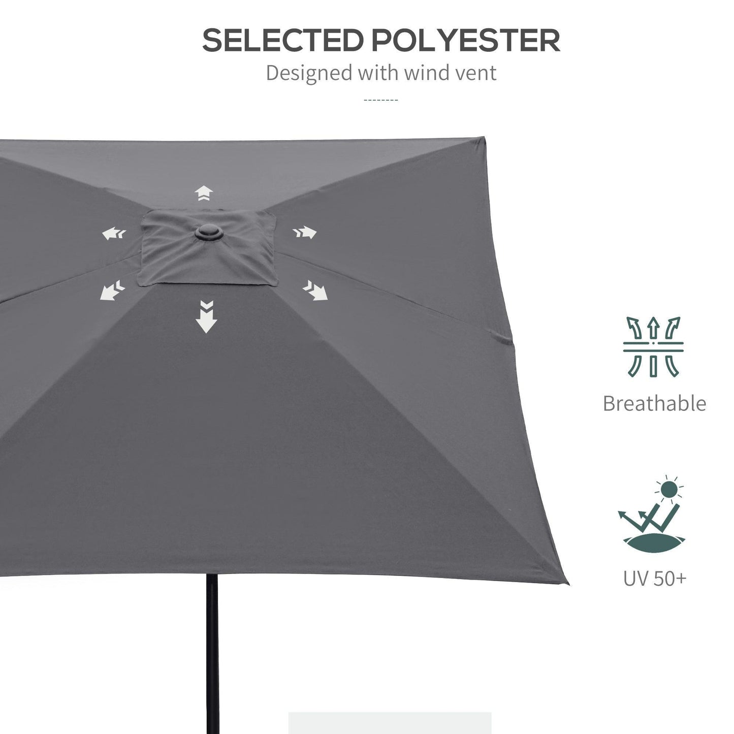 Outsunny Dark Grey Rectangular Patio Market Umbrella, 2 x 3(m) - ALL4U RETAILER LTD