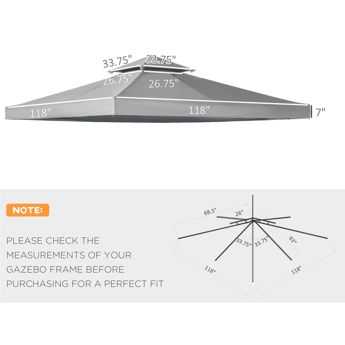 Outsunny Deep Grey Canopy Roof Top - 3x3m Replacement - ALL4U RETAILER LTD