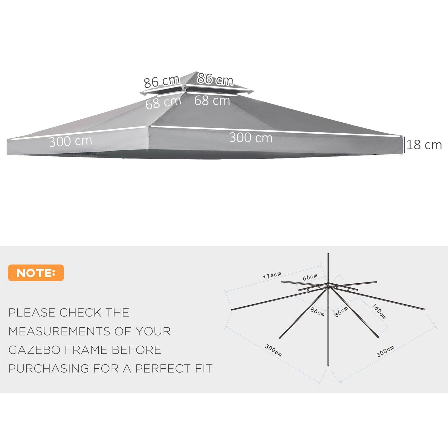 Outsunny Deep Grey Canopy Roof Top - 3x3m Replacement - ALL4U RETAILER LTD