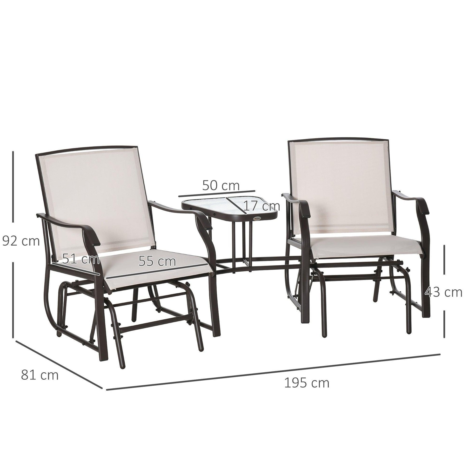 Outsunny Double Glider Rocking Love Seat with Table - Beige - ALL4U RETAILER LTD