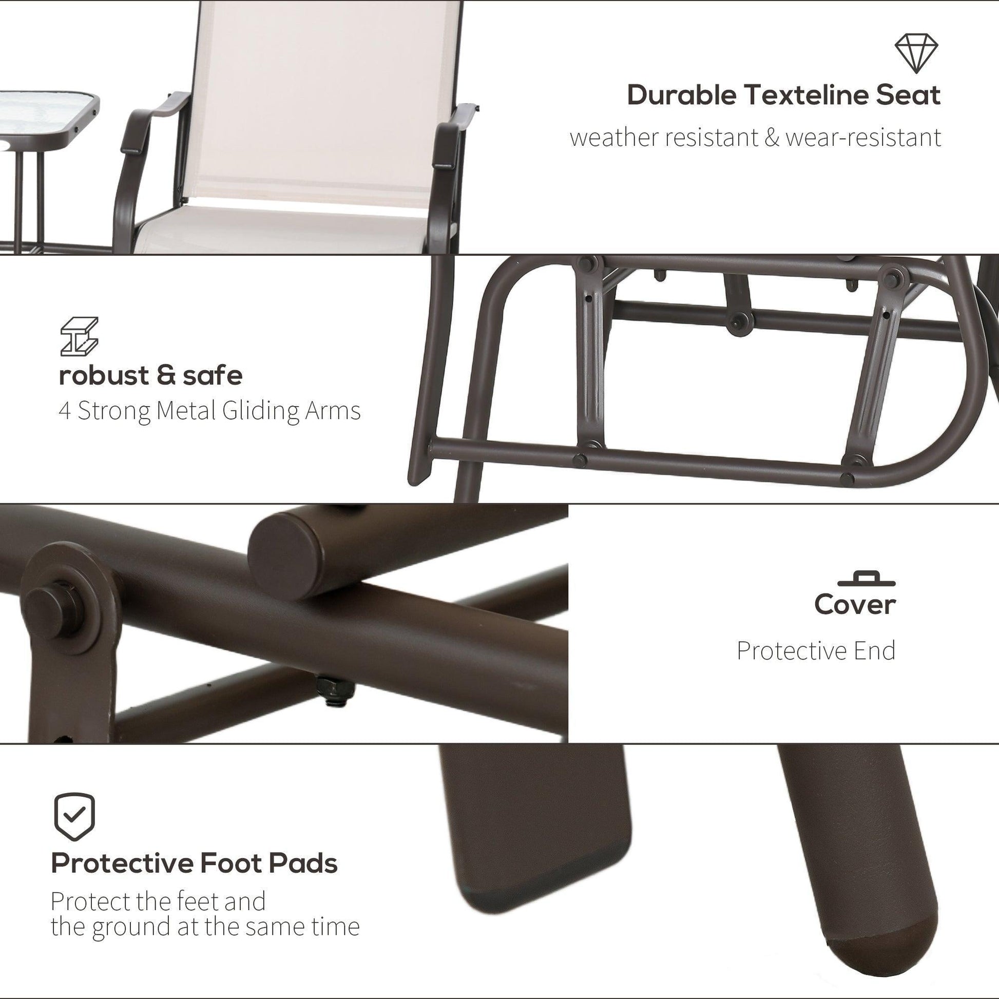 Outsunny Double Glider Rocking Love Seat with Table - Beige - ALL4U RETAILER LTD