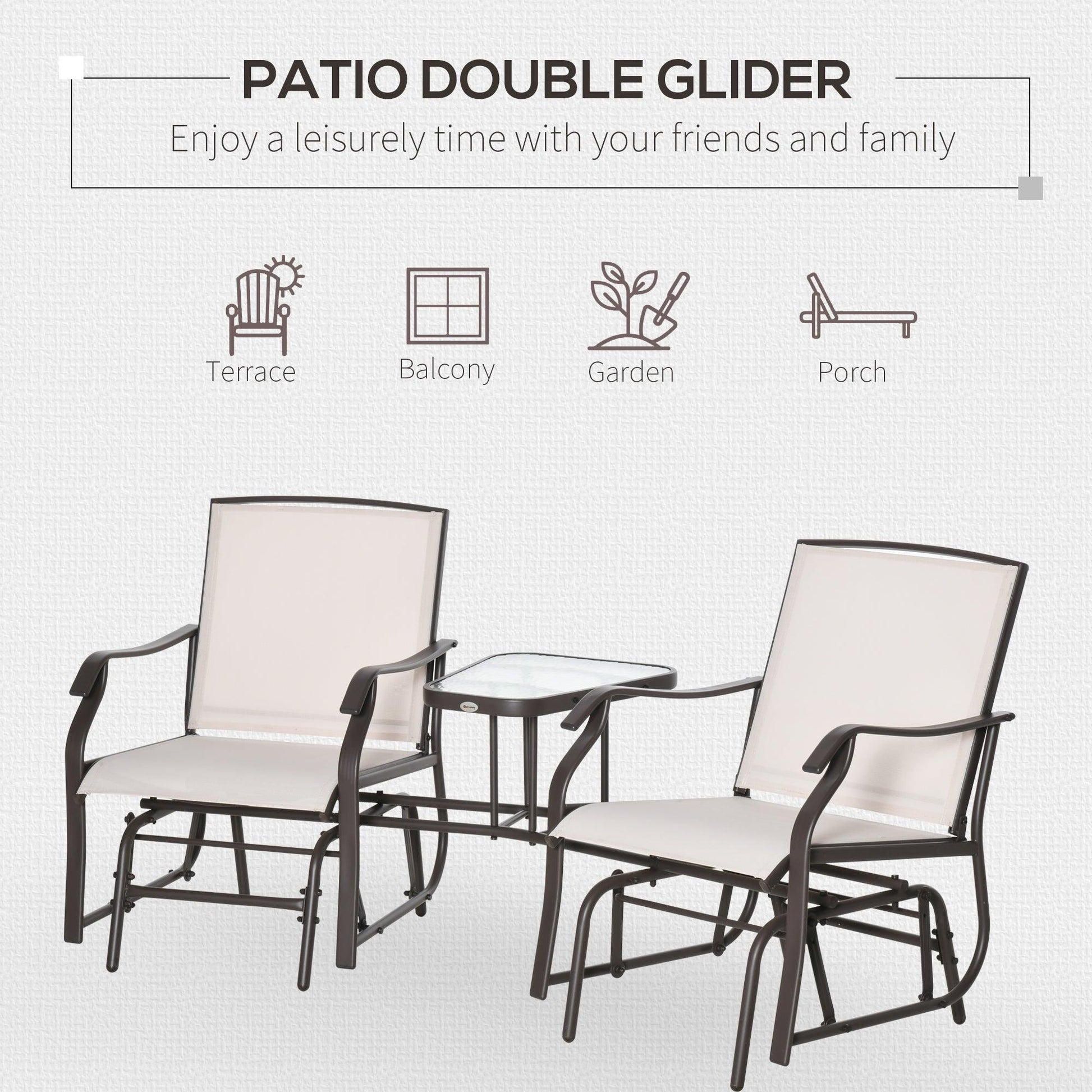 Outsunny Double Glider Rocking Love Seat with Table - Beige - ALL4U RETAILER LTD