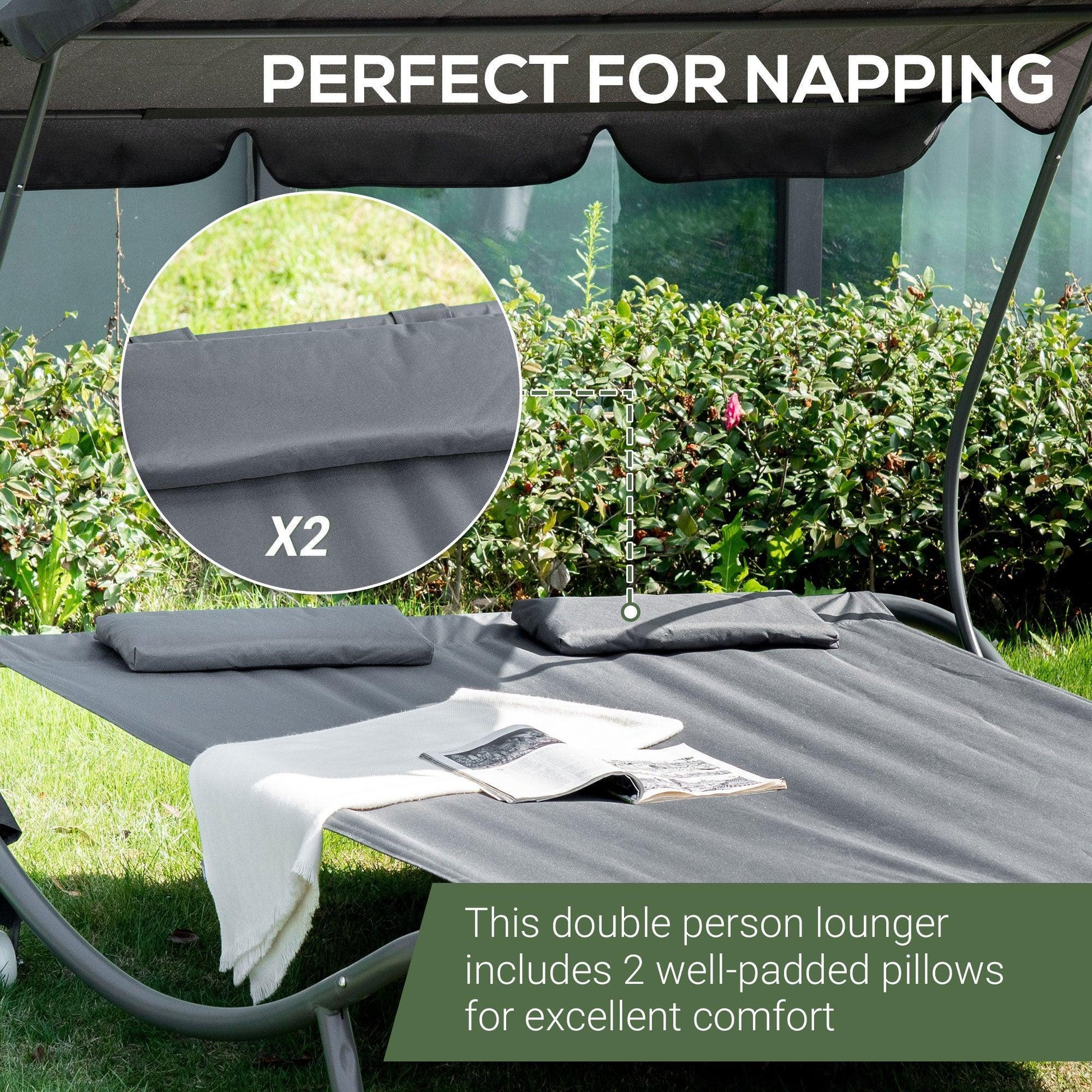 Outsunny Double Hammock Bed with Canopy - Grey - ALL4U RETAILER LTD