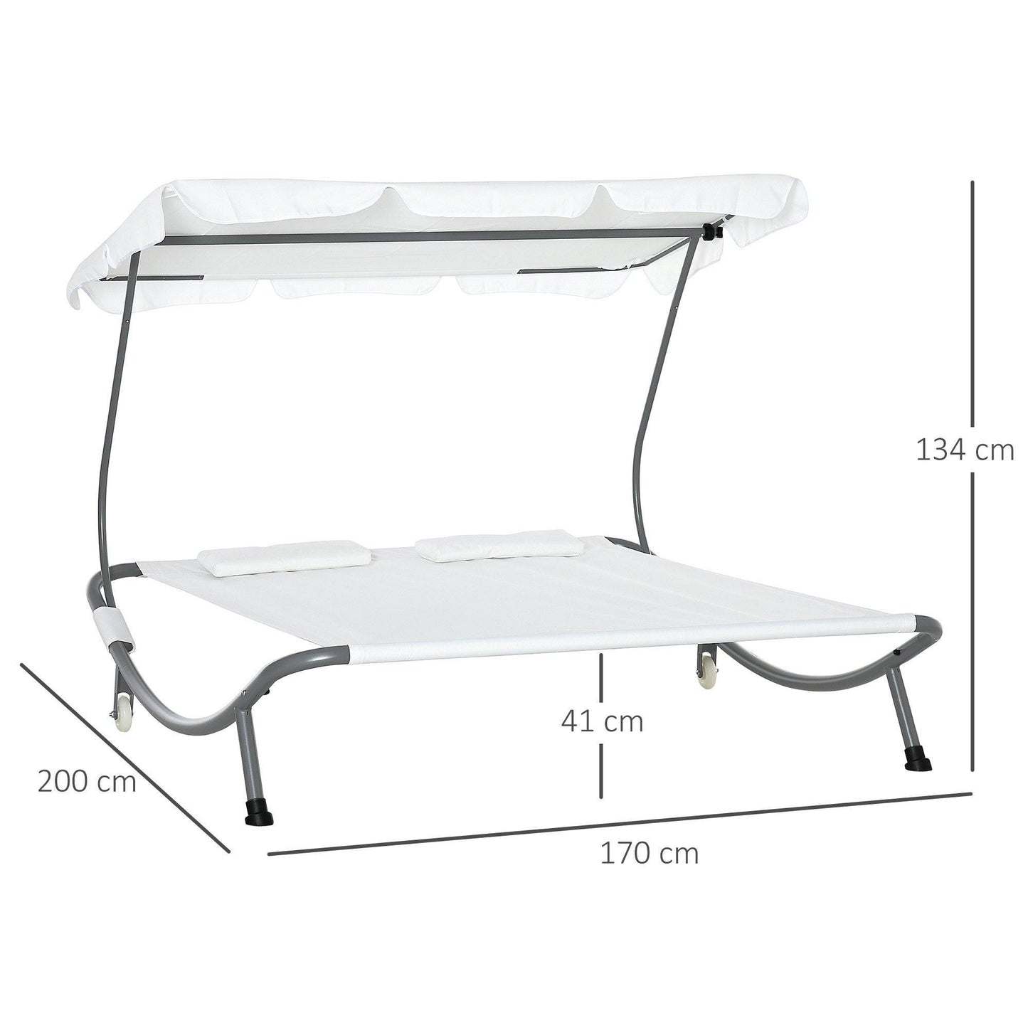 Outsunny Double Hammock Sun Lounger - Canopy, 2 Pillows - White - ALL4U RETAILER LTD