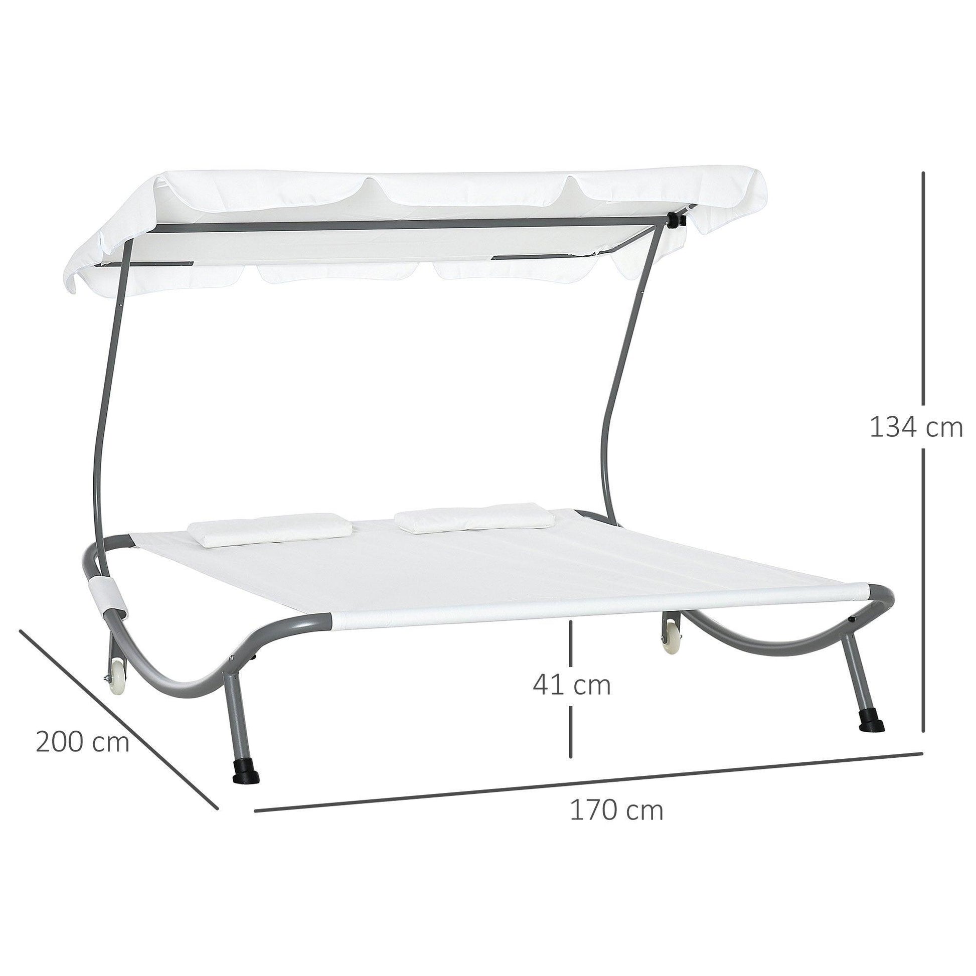 Outsunny Double Hammock Sun Lounger - Canopy, 2 Pillows - White - ALL4U RETAILER LTD