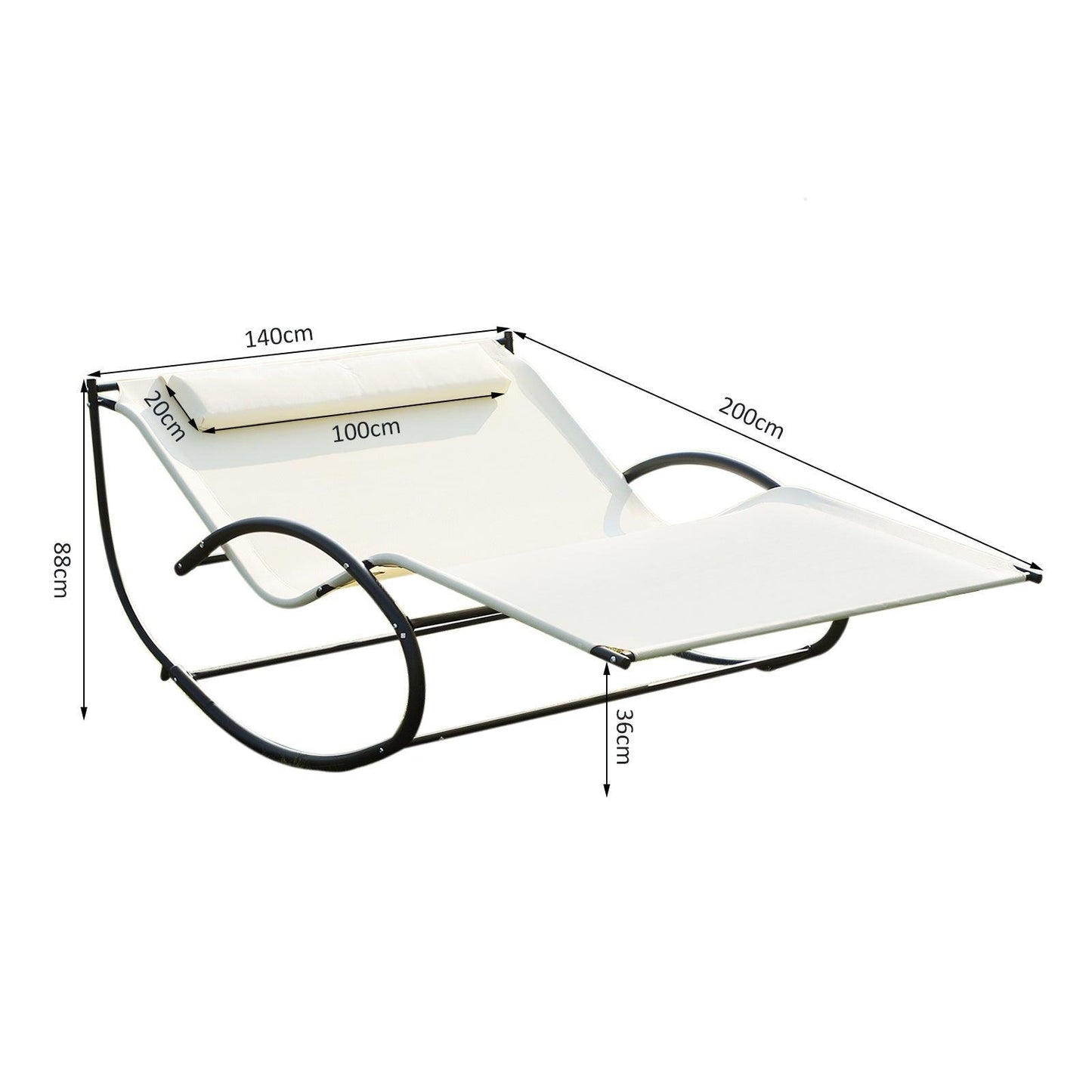 Outsunny Double Lounger with Pillow - Beige - ALL4U RETAILER LTD