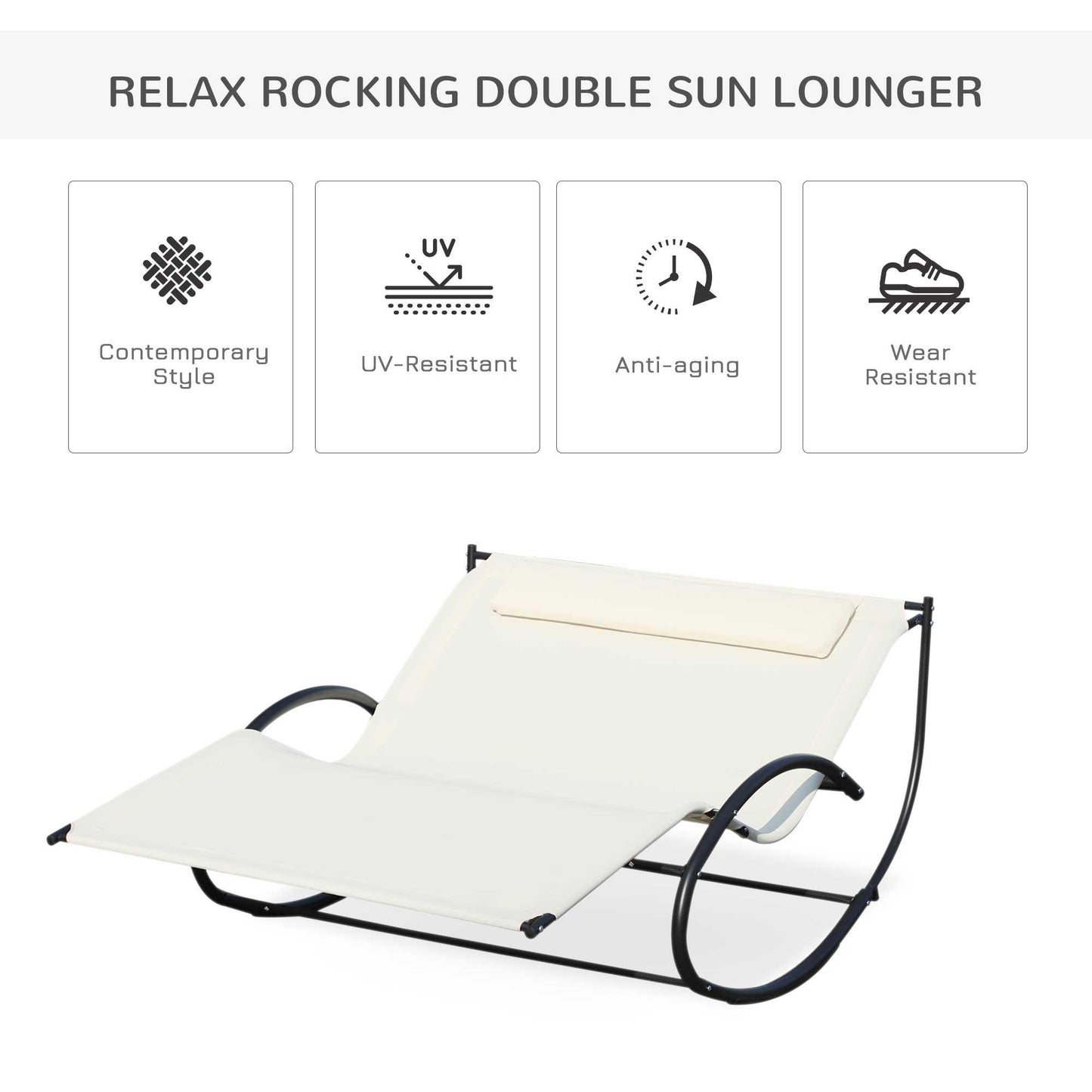 Outsunny Double Lounger with Pillow - Beige - ALL4U RETAILER LTD