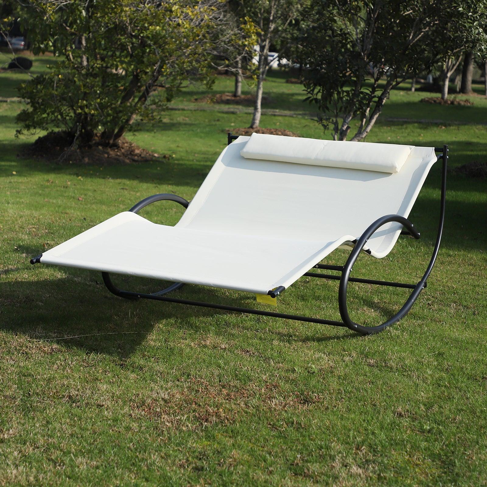 Outsunny Double Lounger with Pillow - Beige - ALL4U RETAILER LTD