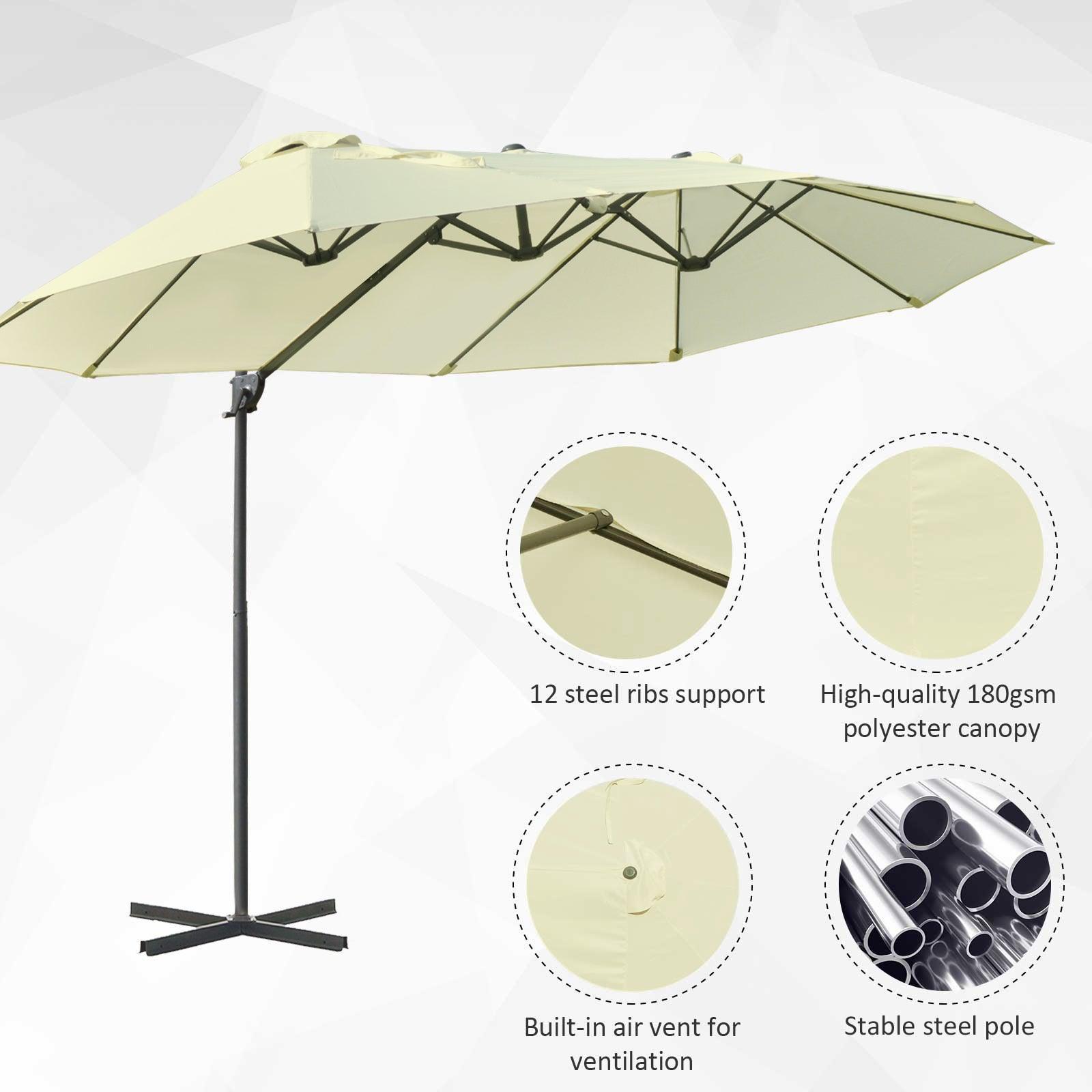 Outsunny Double Parasol Patio Umbrella - Beige - ALL4U RETAILER LTD