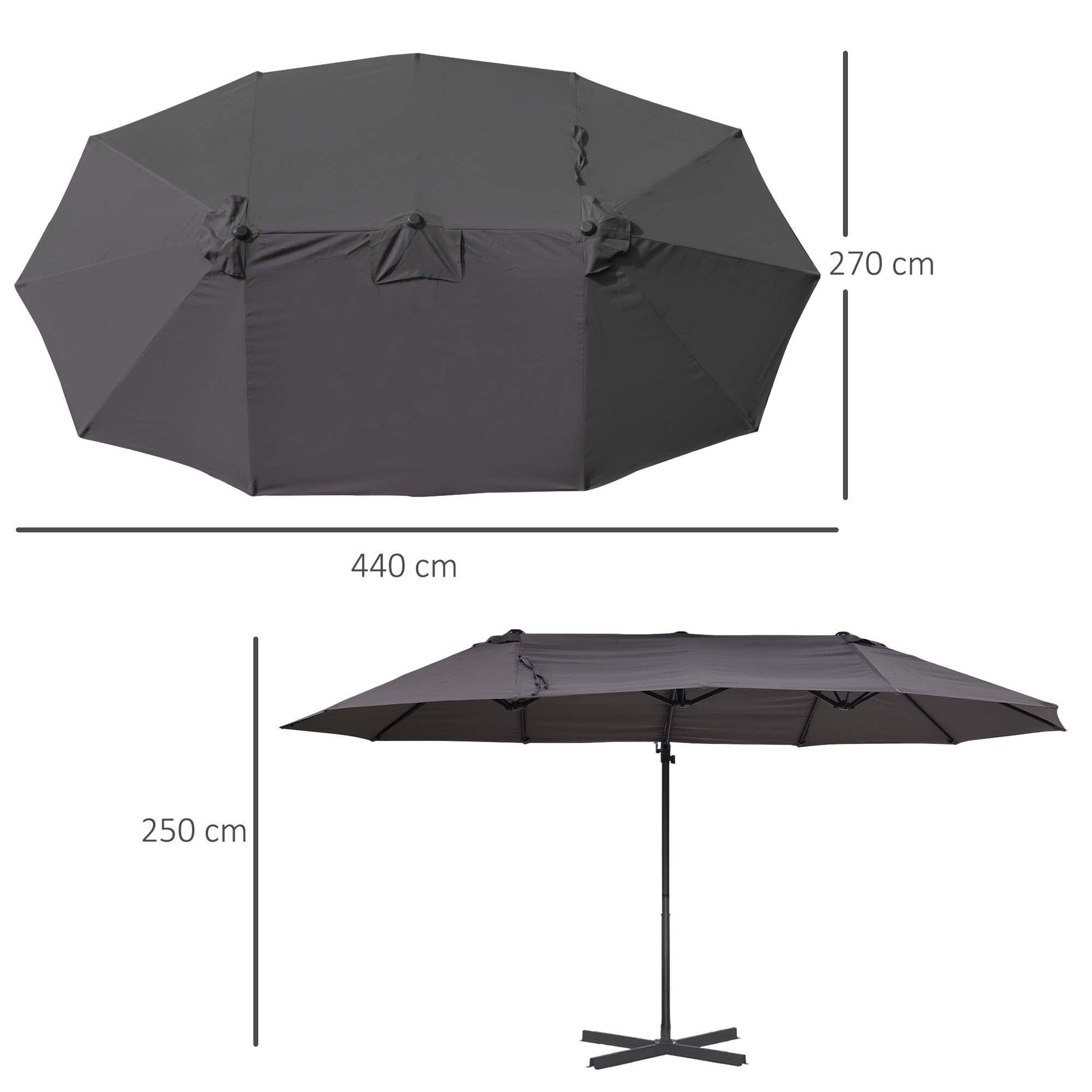 Outsunny Double Parasol Umbrella - Grey Shade, Easy Lift - ALL4U RETAILER LTD