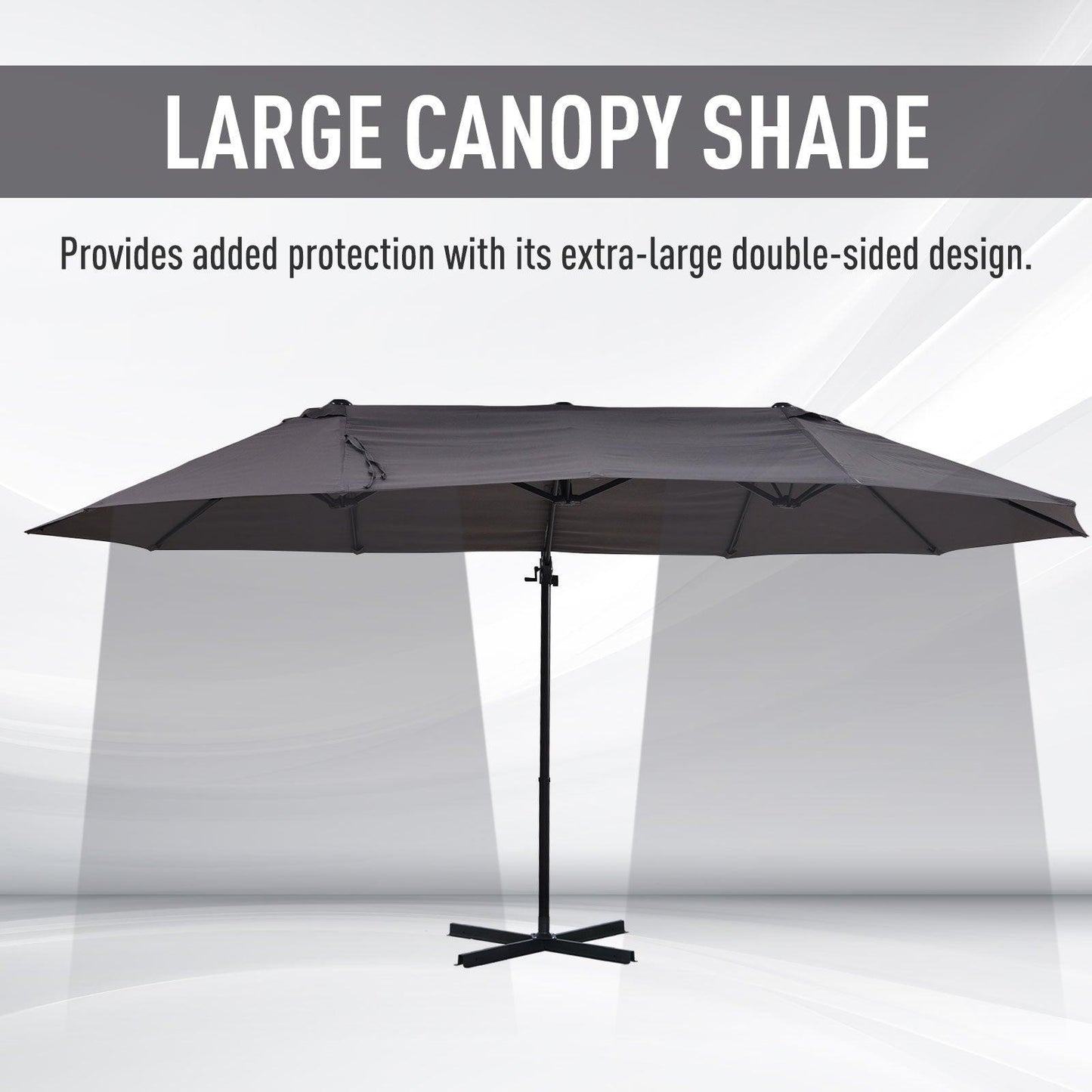 Outsunny Double Parasol Umbrella - Grey Shade, Easy Lift - ALL4U RETAILER LTD