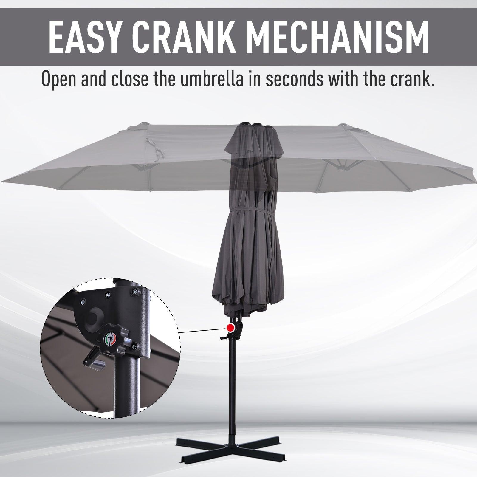 Outsunny Double Parasol Umbrella - Grey Shade, Easy Lift - ALL4U RETAILER LTD