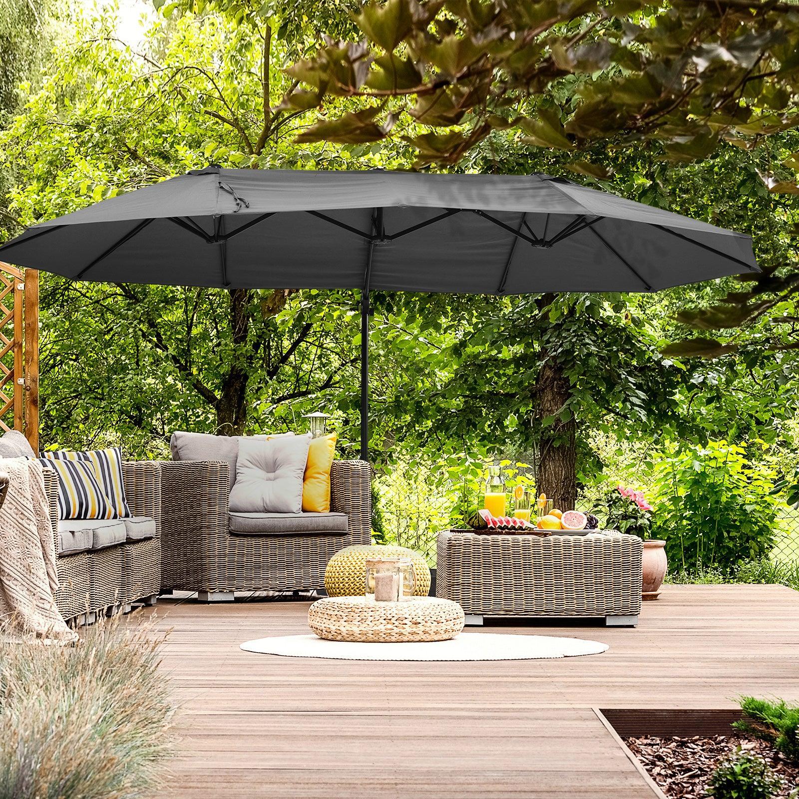 Outsunny Double Parasol Umbrella - Grey Shade, Easy Lift - ALL4U RETAILER LTD