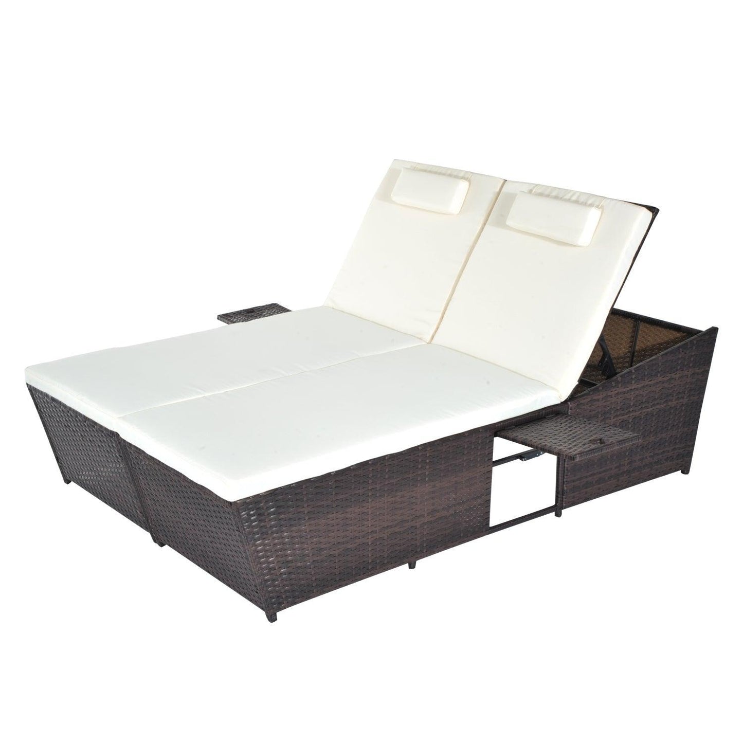 Outsunny Double Rattan Seating with Tray - Brown/Cream - ALL4U RETAILER LTD