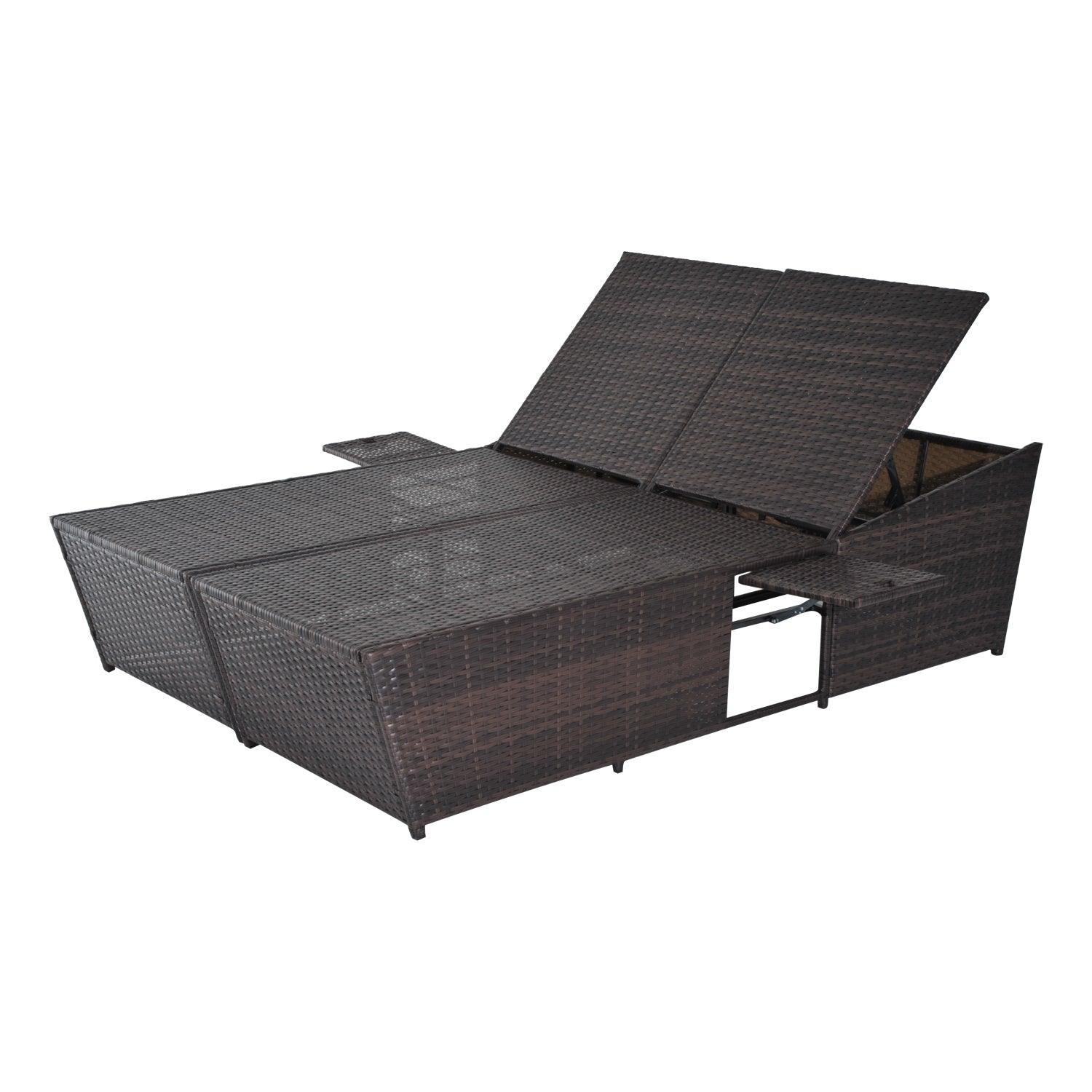 Outsunny Double Rattan Seating with Tray - Brown/Cream - ALL4U RETAILER LTD