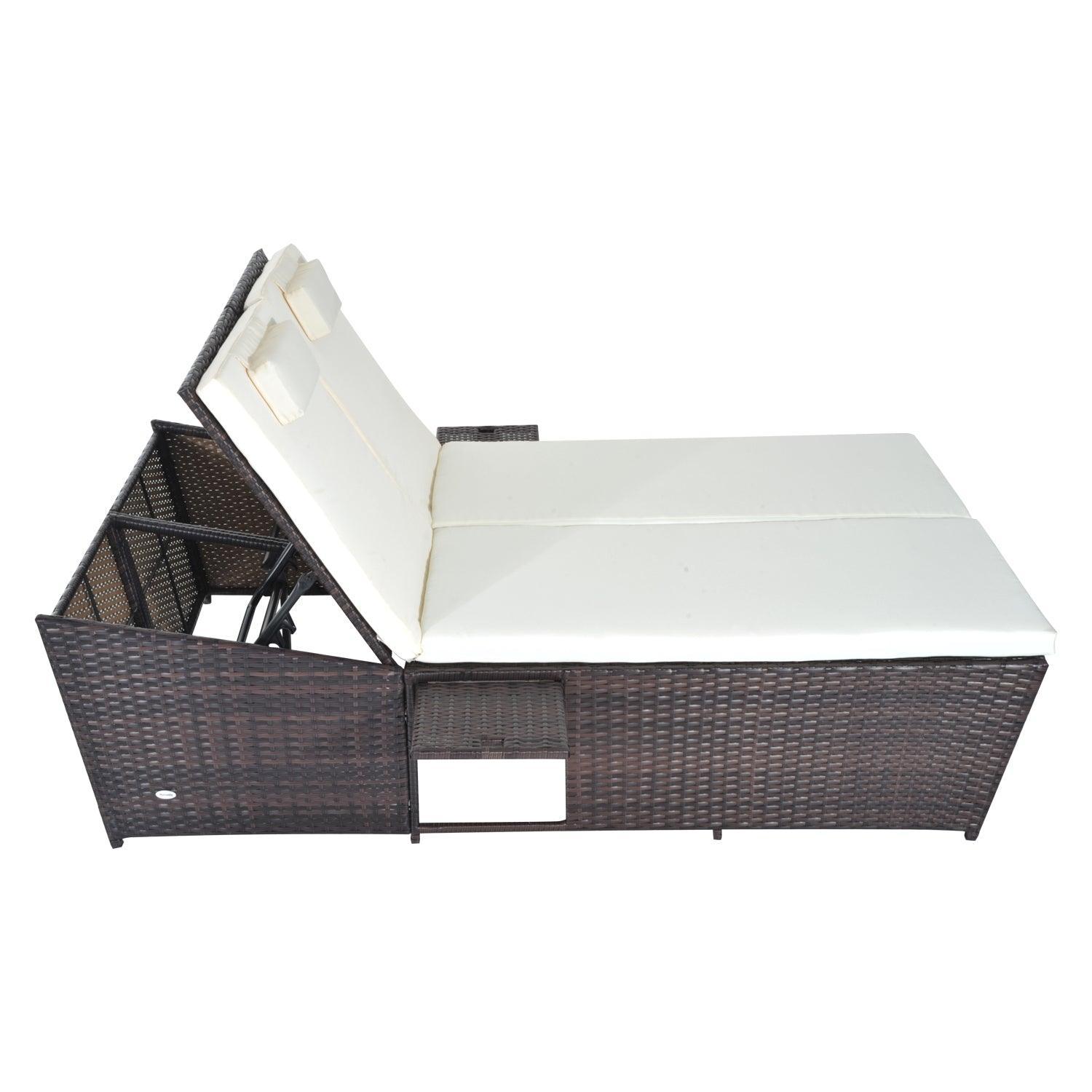 Outsunny Double Rattan Seating with Tray - Brown/Cream - ALL4U RETAILER LTD