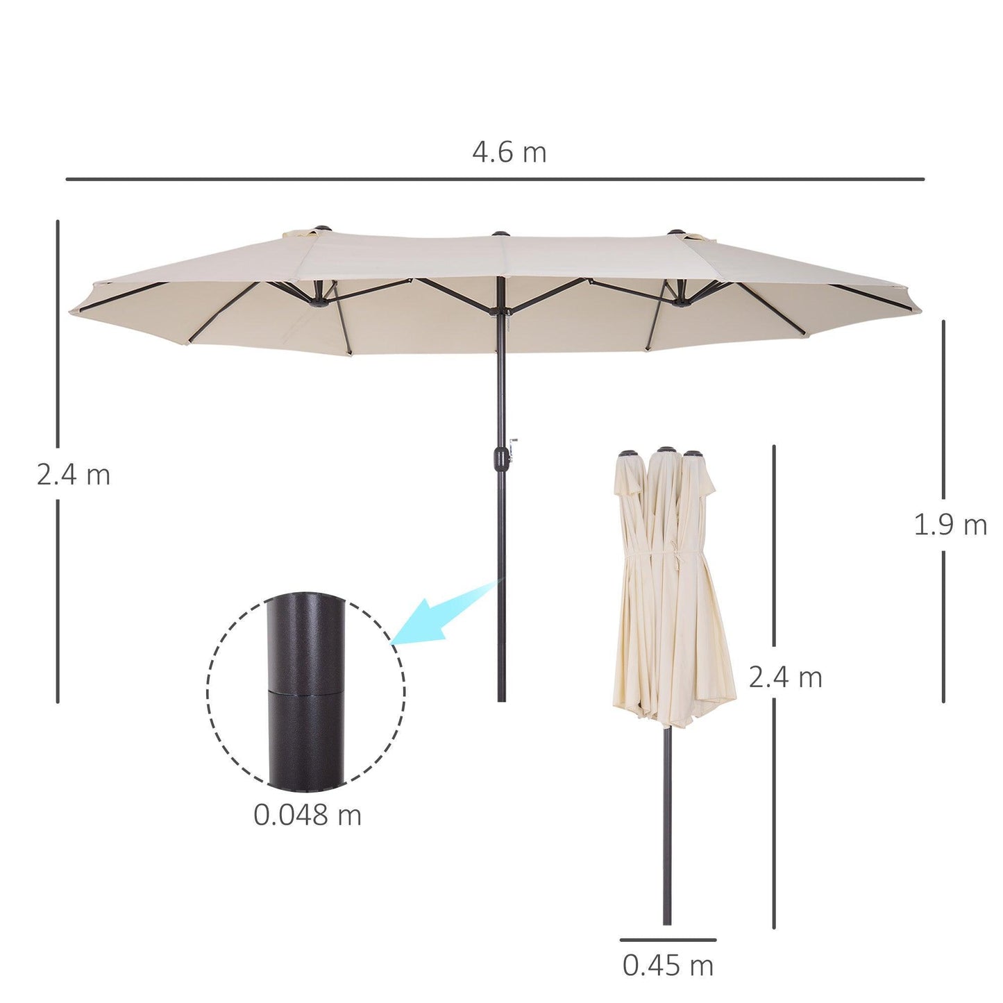 Outsunny Double-Sided Beige Garden Sun Umbrella - 4.6m - ALL4U RETAILER LTD