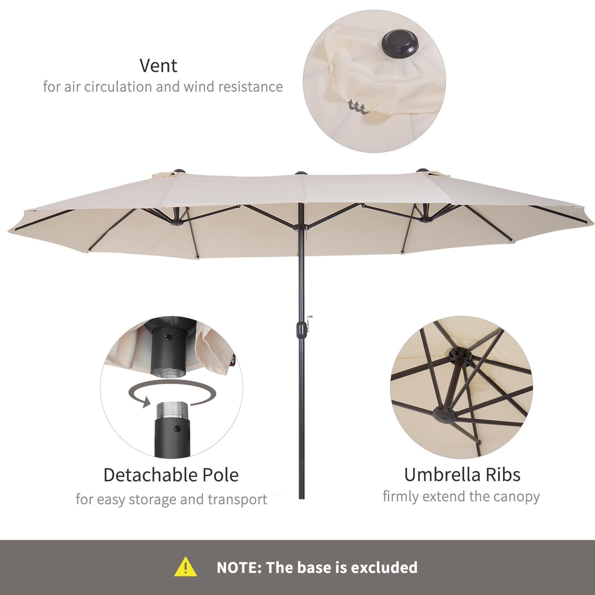 Outsunny Double-Sided Beige Garden Sun Umbrella - 4.6m - ALL4U RETAILER LTD