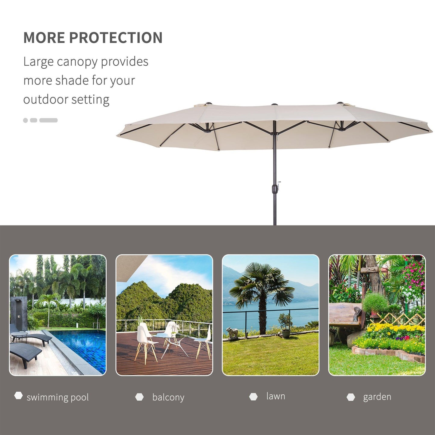 Outsunny Double-Sided Beige Garden Sun Umbrella - 4.6m - ALL4U RETAILER LTD