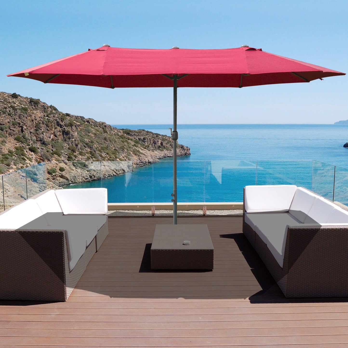 Outsunny Double-Sided Sun Umbrella - Wine Red - ALL4U RETAILER LTD